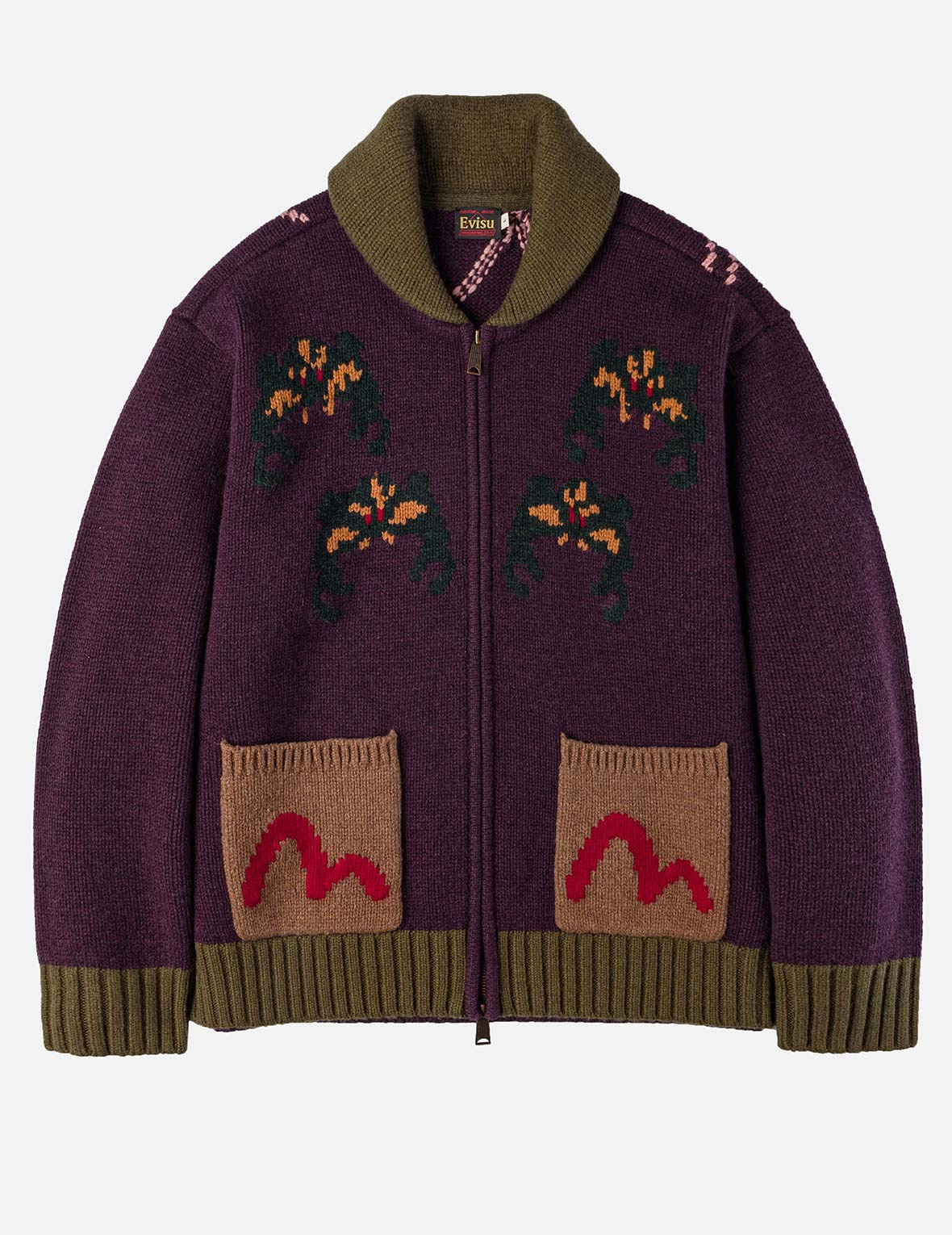 Spiders and Seagull Intarsia Knit Relax Fit Cowichan Sweater - 3