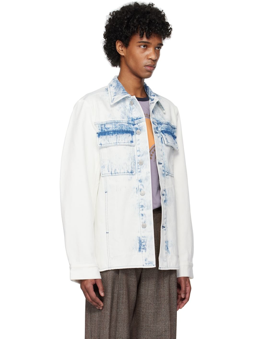 White & Blue Acid Wash Denim Jacket - 2