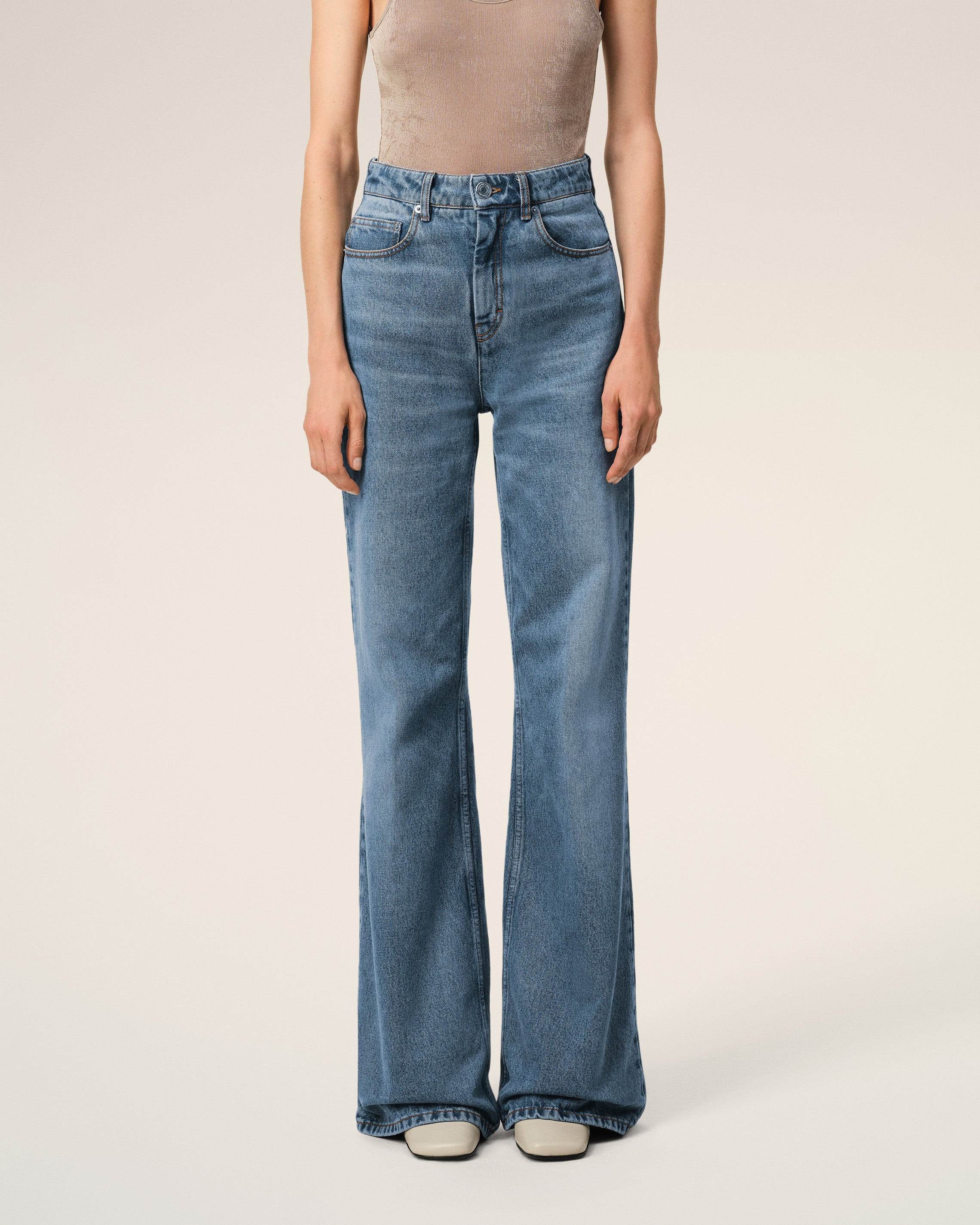 BLUE COTTON FLARE FIT JEANS - 3