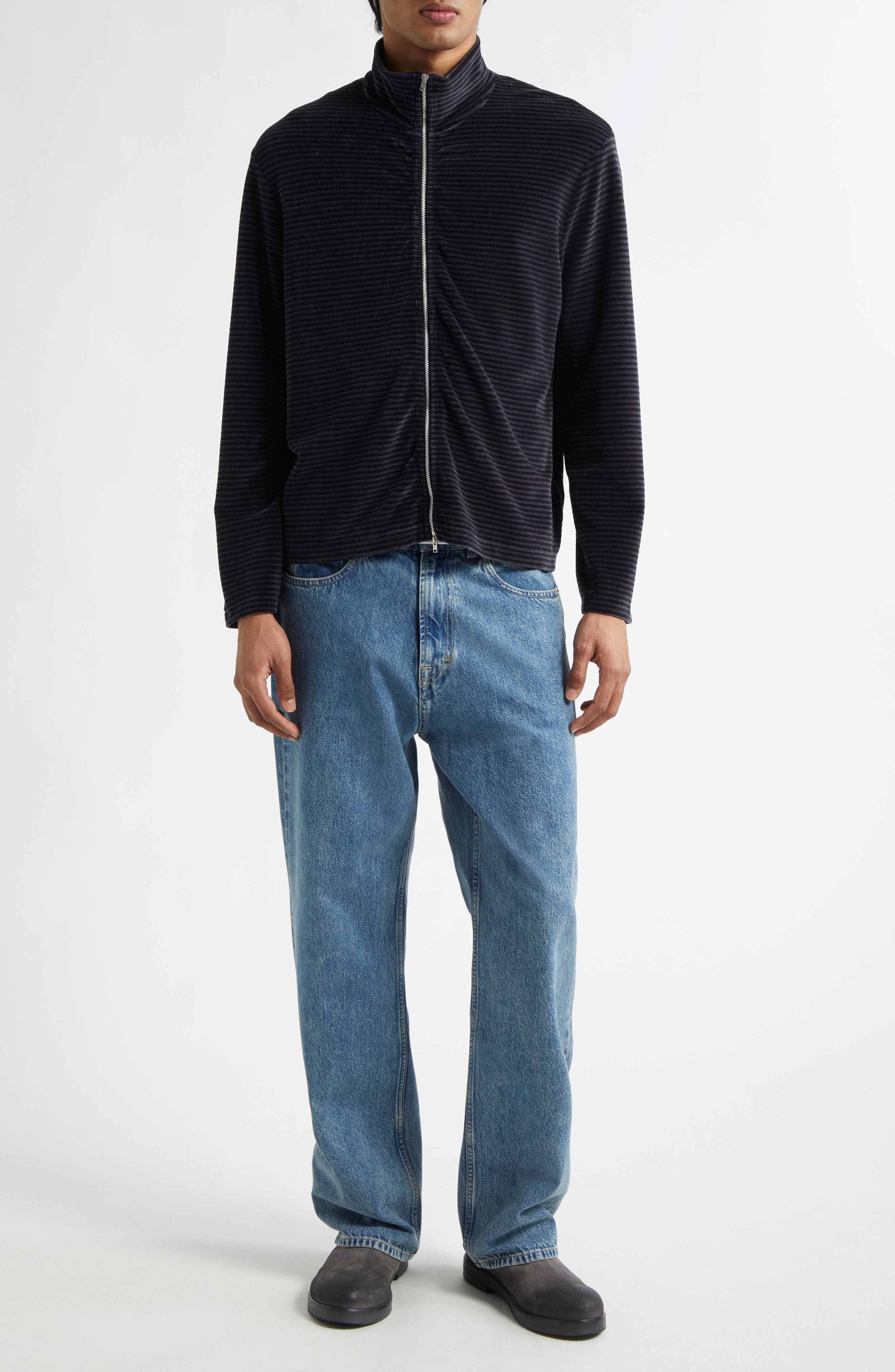 OUR LEGACY Phantom Stripe Shrunken Velour Zip Jacket in Phantom Stripe Velour at Nordstrom - 7