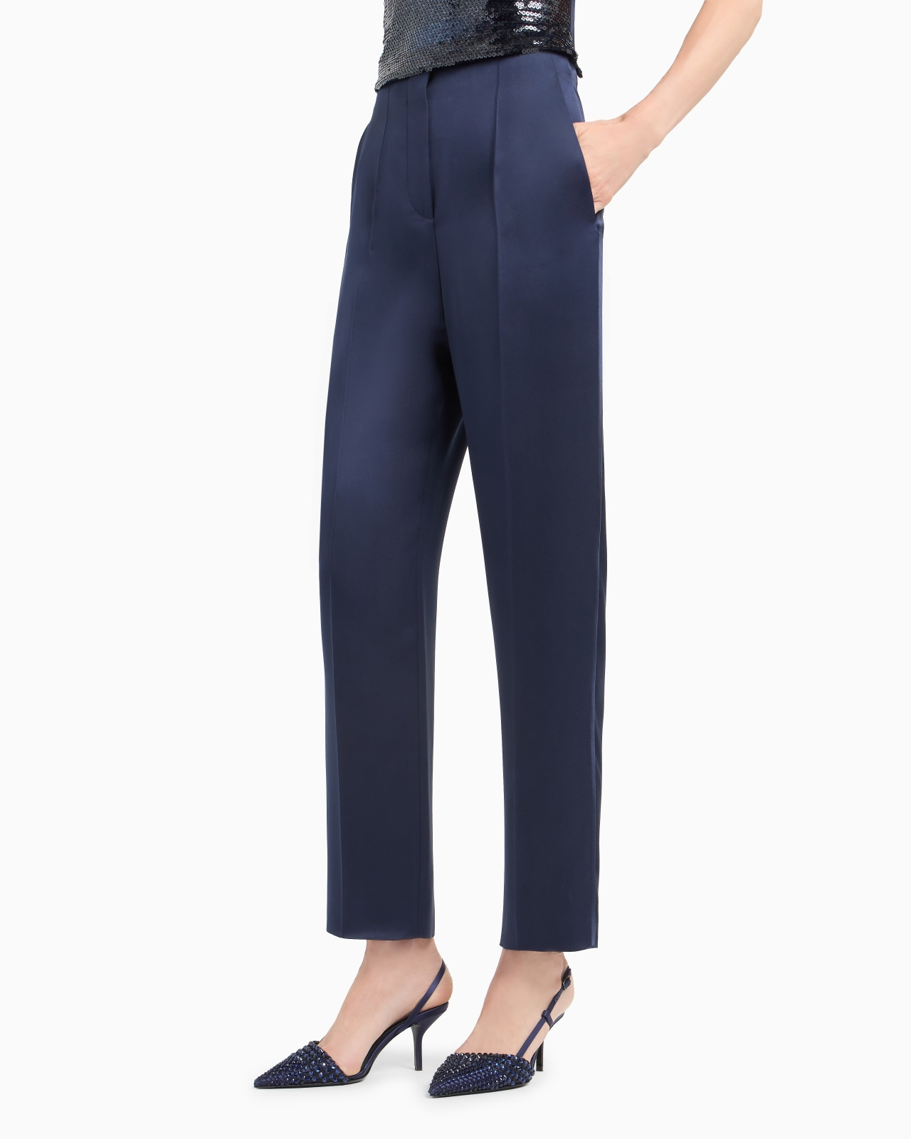 GLITTER SILK SATIN SINGLE-PLEAT TROUSERS - 4