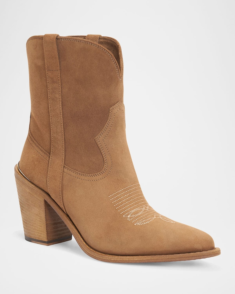 PARTLOW Leigh Anne Suede Western Ankle Booties outlook