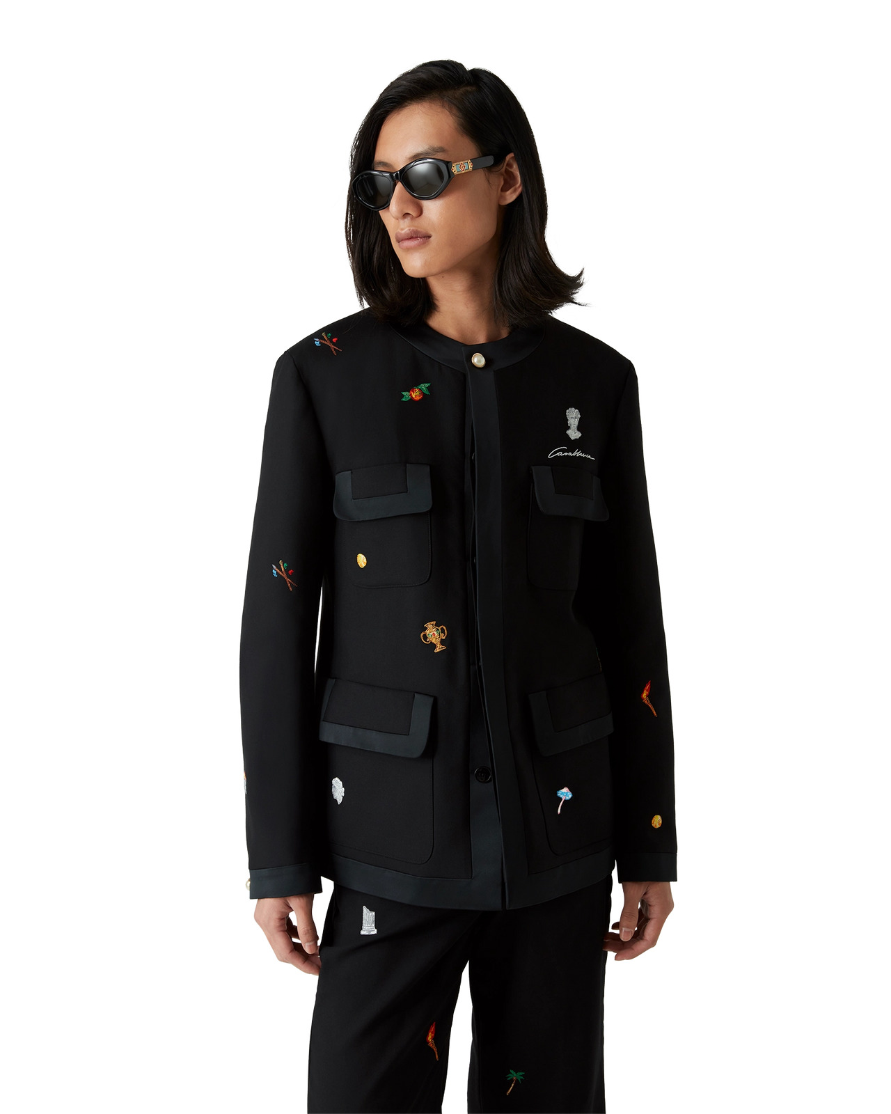 Embroidered Motif Wool Tailored Jacket | Casablanca Paris - 4