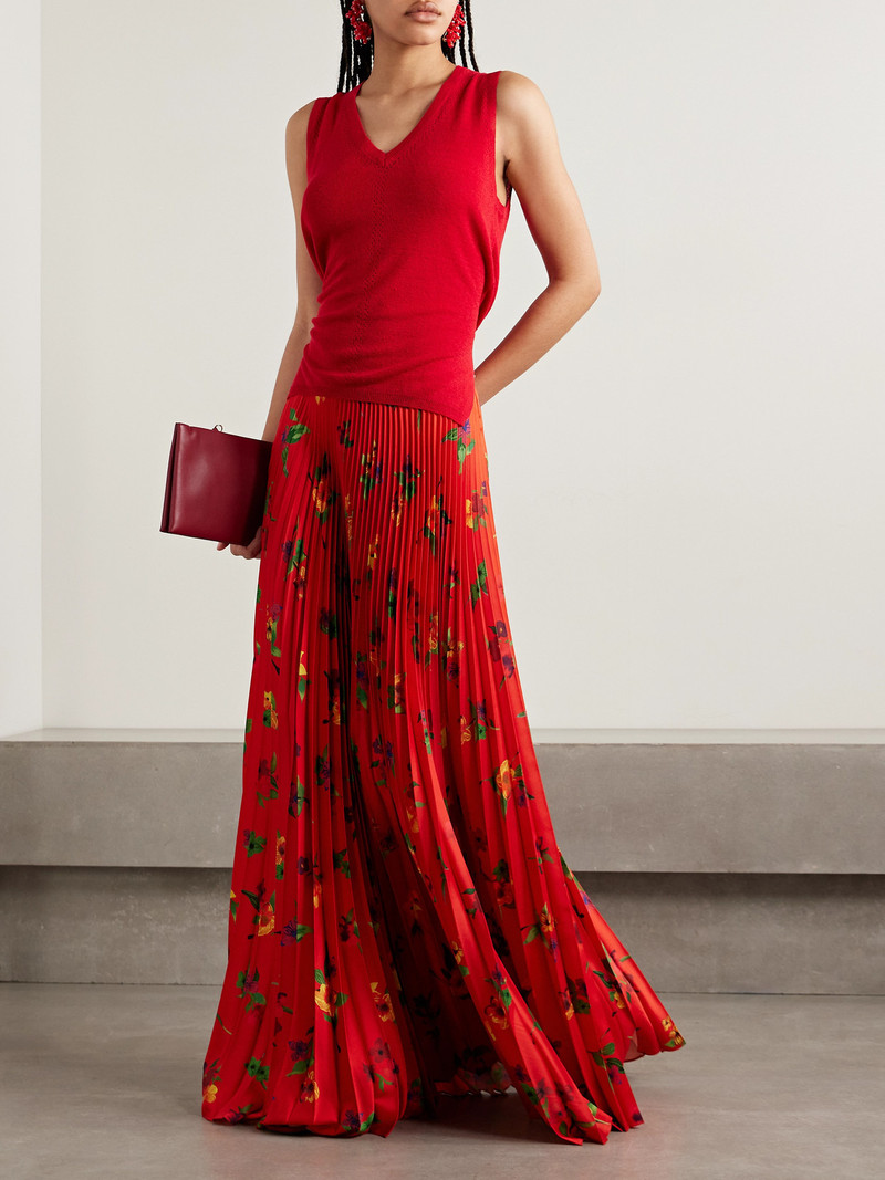 S.S.DALEY Sunray Pleated Floral-print Satin Maxi Skirt outlook