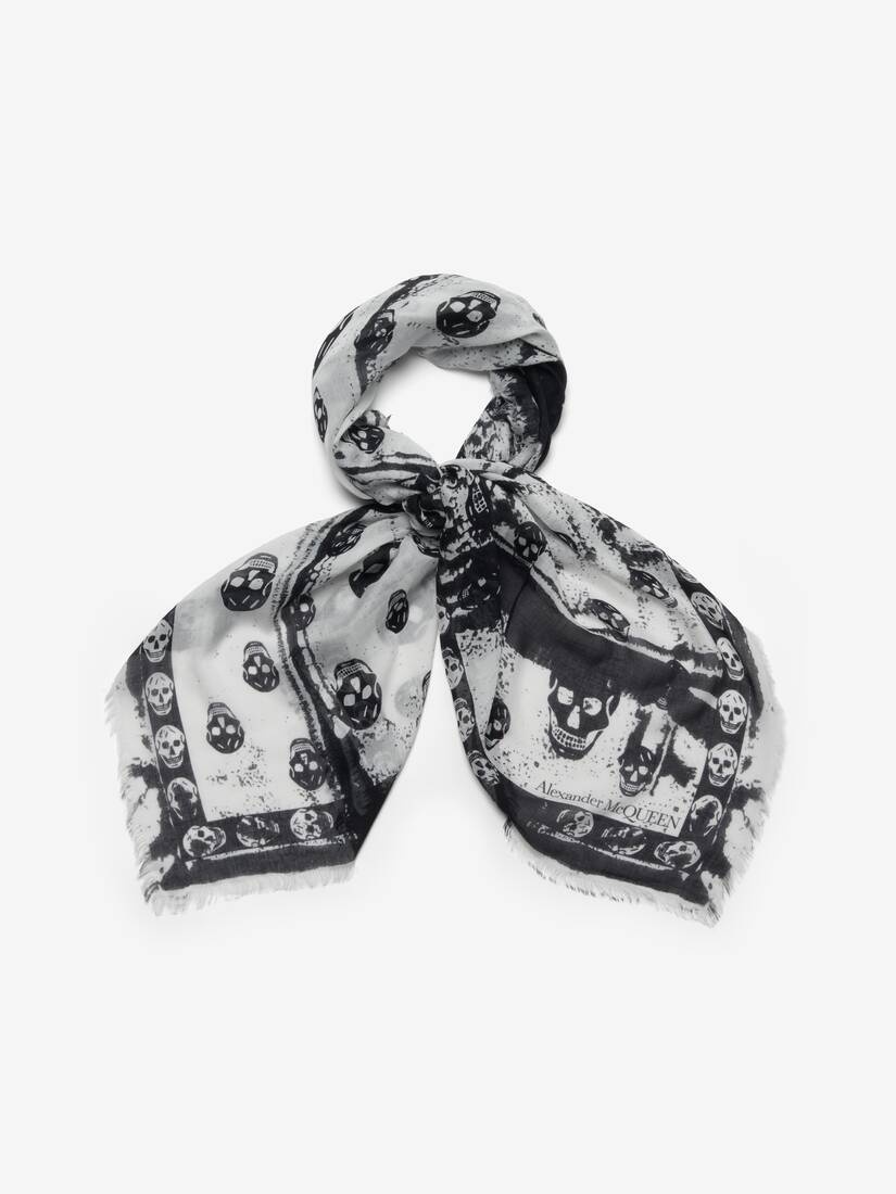 Men's Classic Fold Skull Foulard in Ivory/black - 2