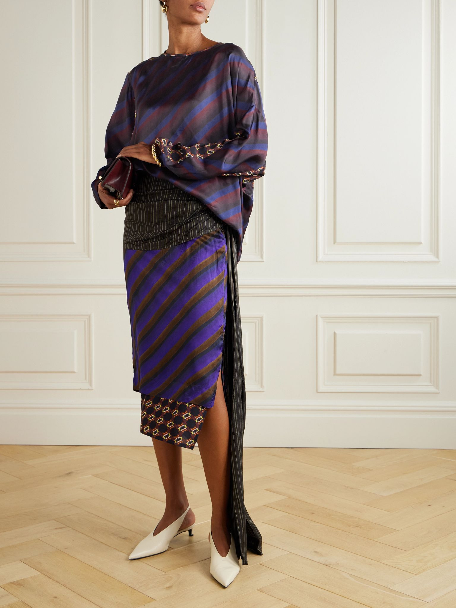 Caias striped printed silk-blend satin blouse Multi - 2