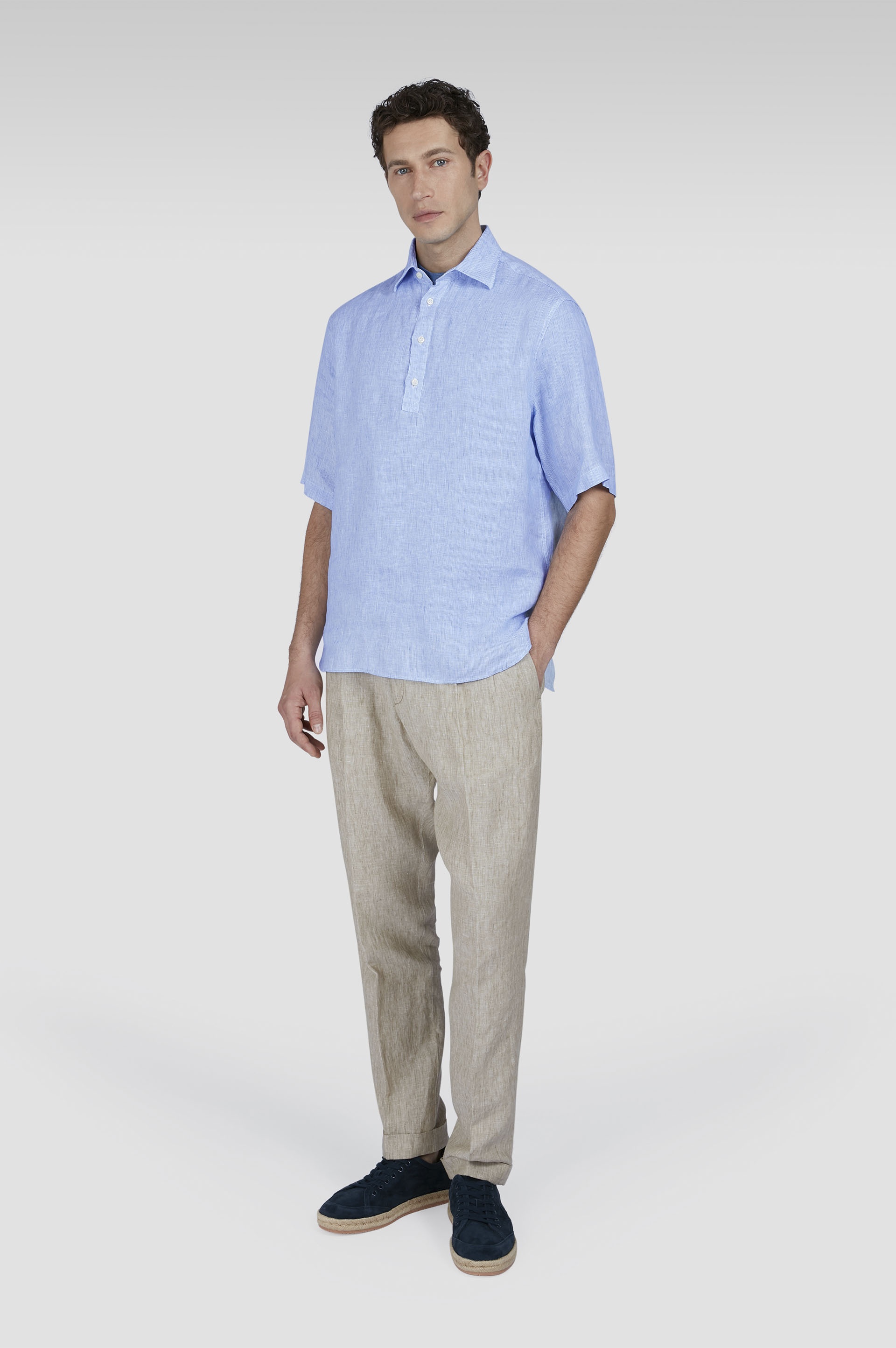 LINEN POPOVER SHIRT WITH SHORT SLEEVES - 2