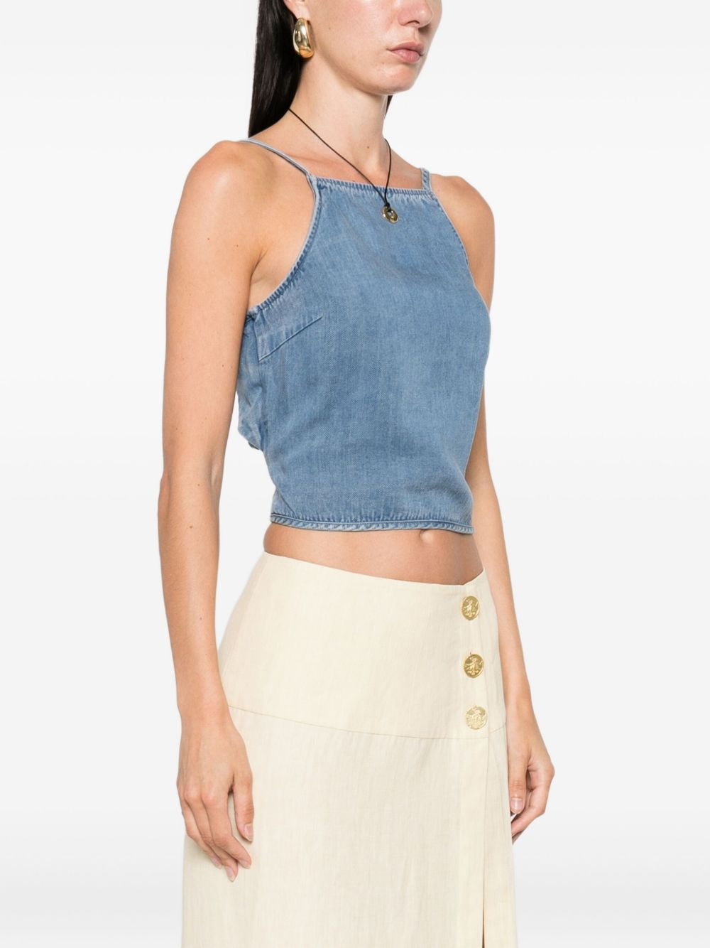 drawstring denim top - 3