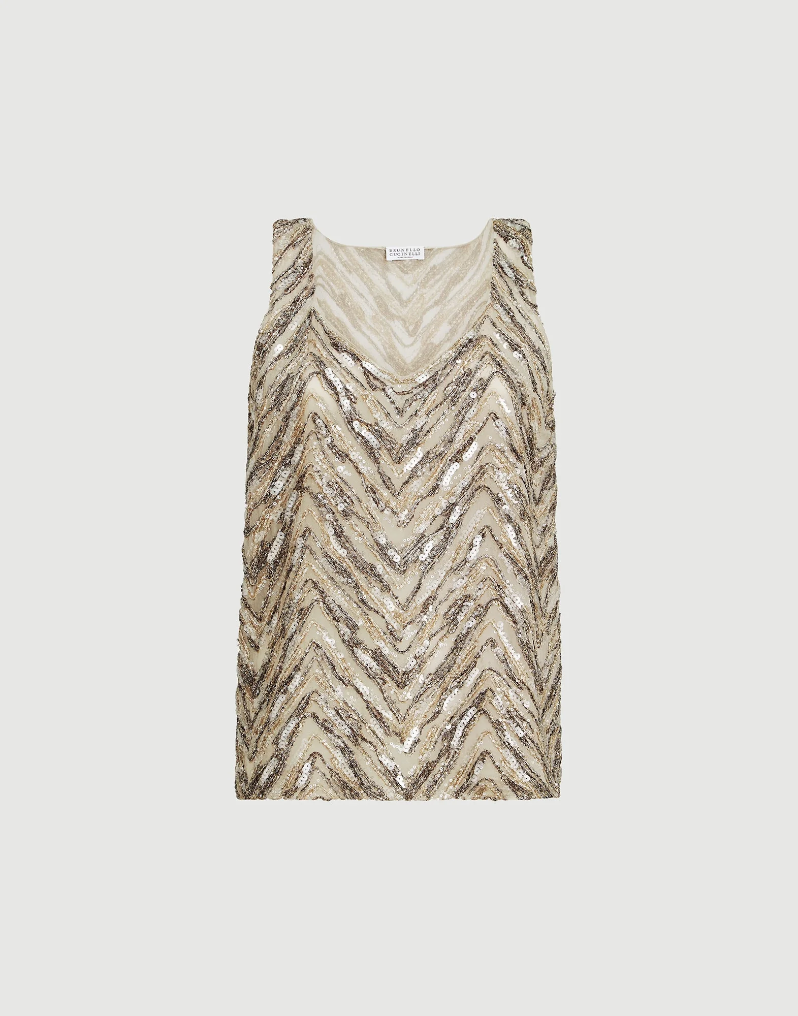 Crispy silk top with dazzling chevron embroidery - 1