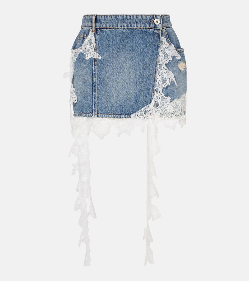 Lace-trimmed denim miniskirt 1