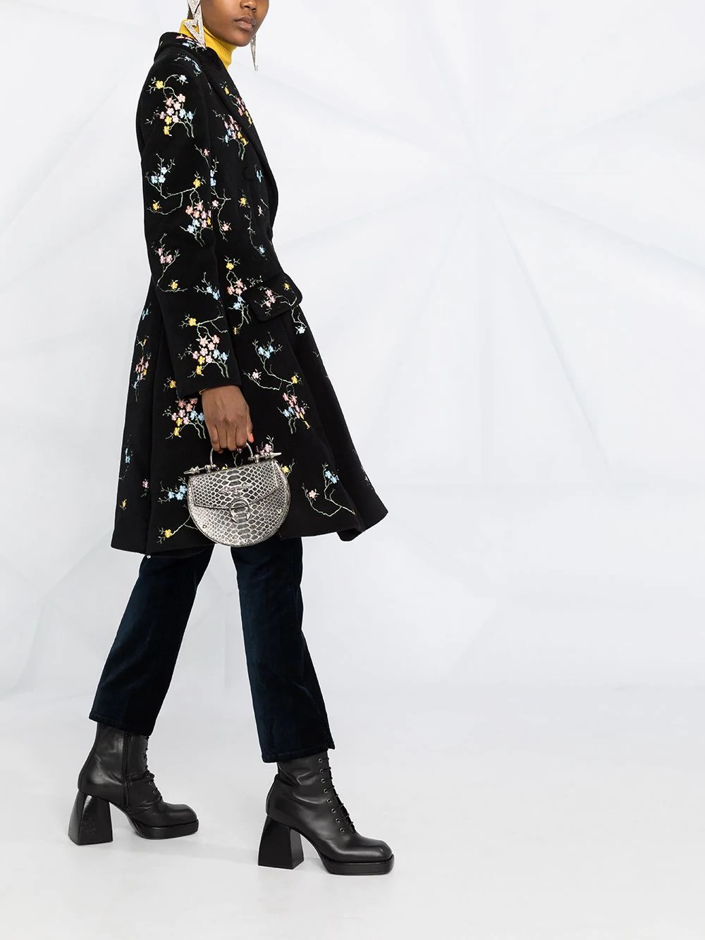 floral-embroidered coat - 6