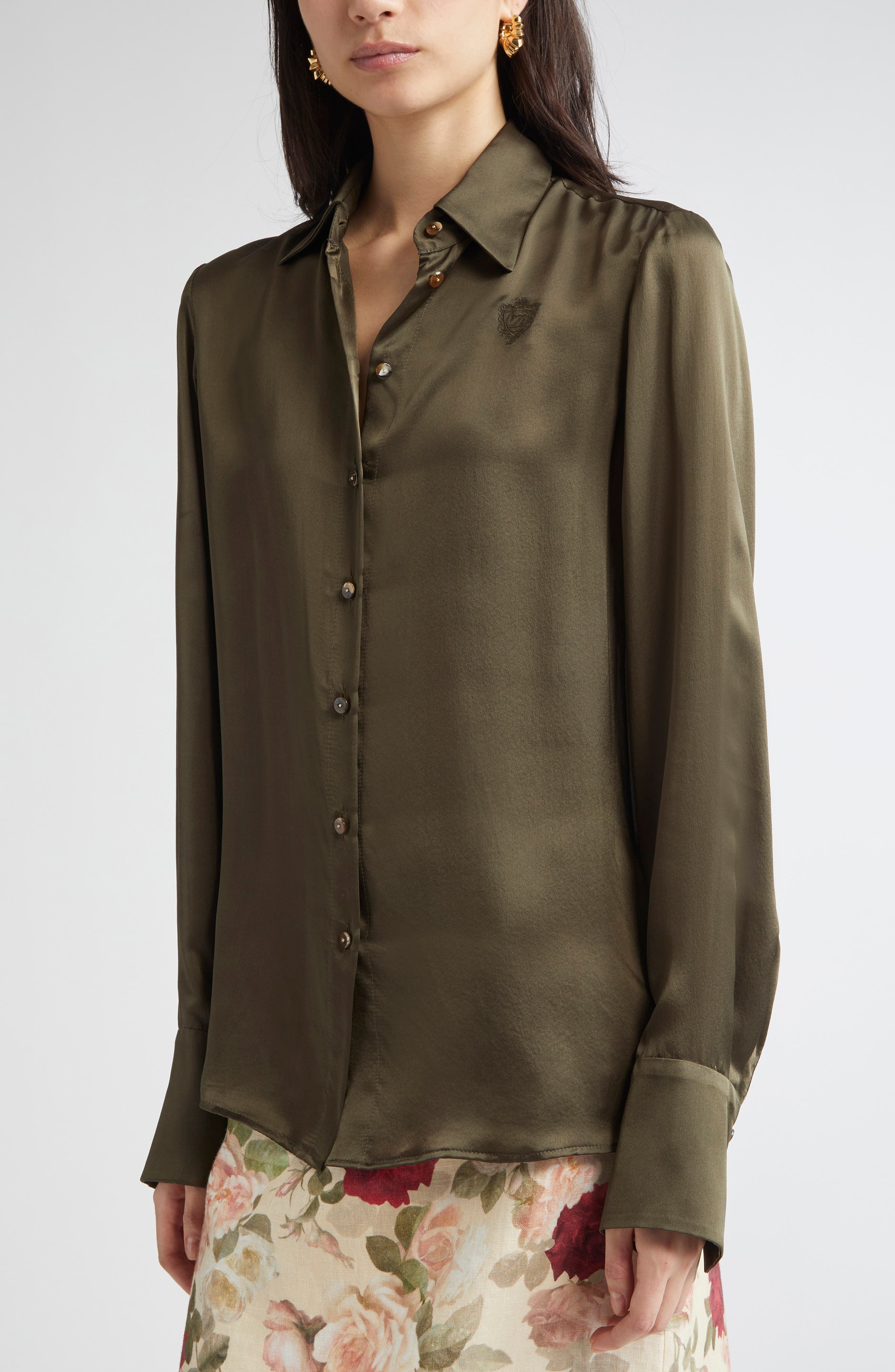 Zimmermann Hypnotic Silk Button-Up Shirt in Olive at Nordstrom - 5