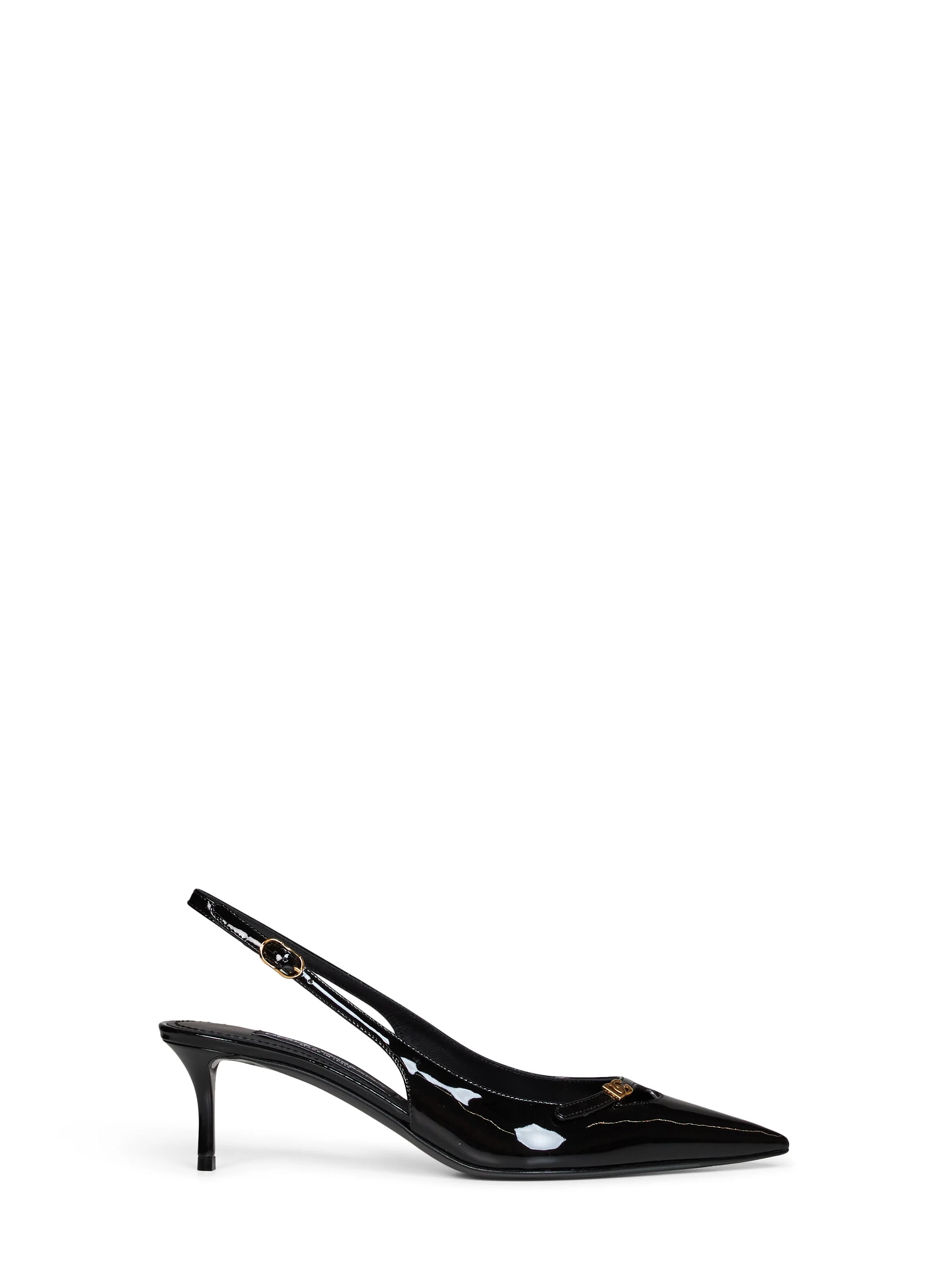Black patent leather slingback pumps with DG logo - 1