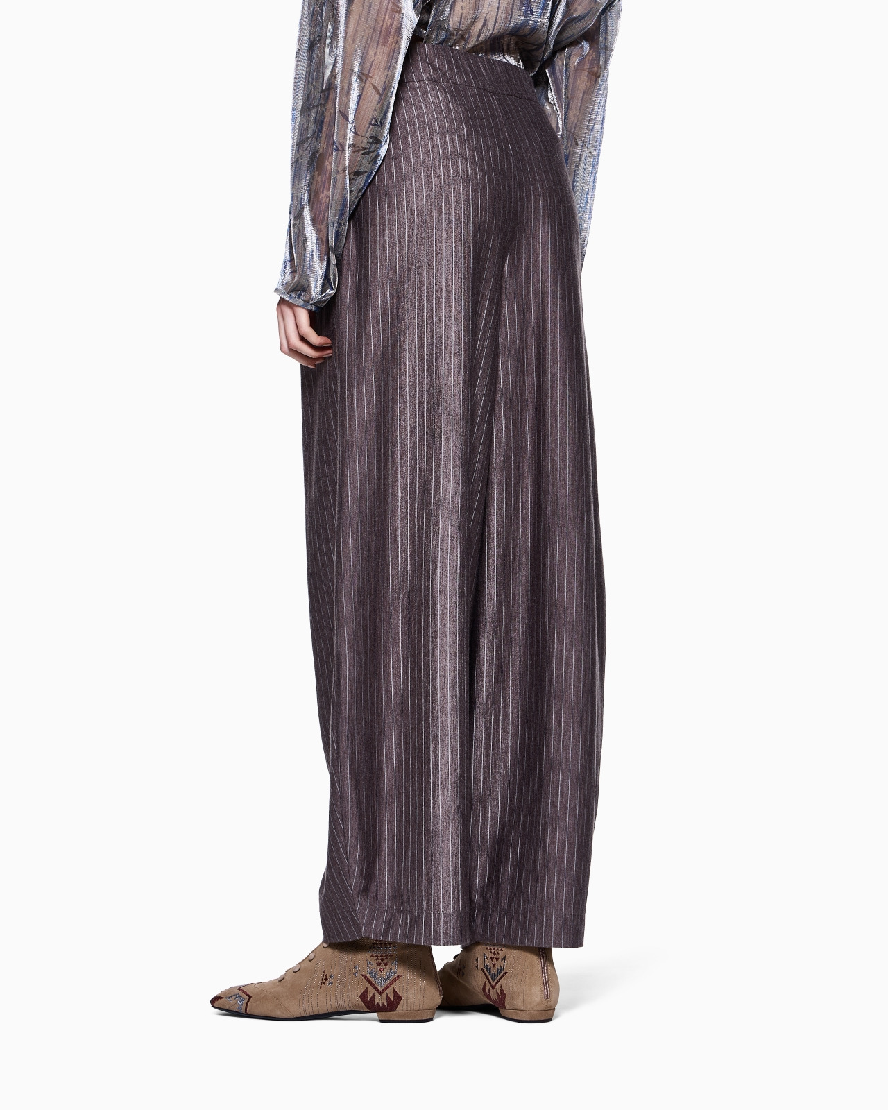 WIDE TROUSERS IN PINSTRIPED CASHMERE JERSEY AND SILK - 3