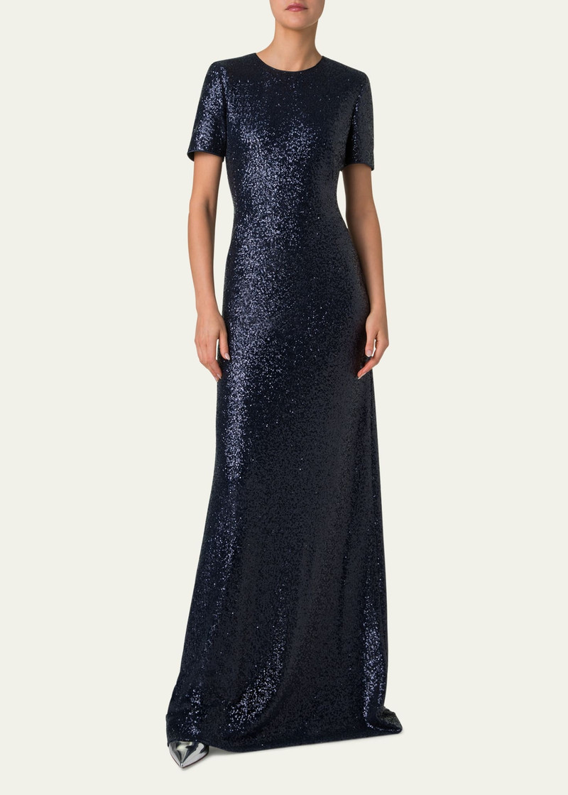 AKRIS Short-Sleeve Stretch Paillette Jersey Gown outlook