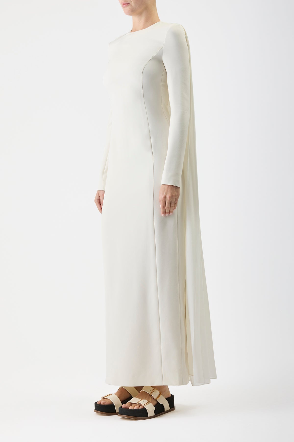 Carlota Draped Gown in Silk Wool Cady - 4