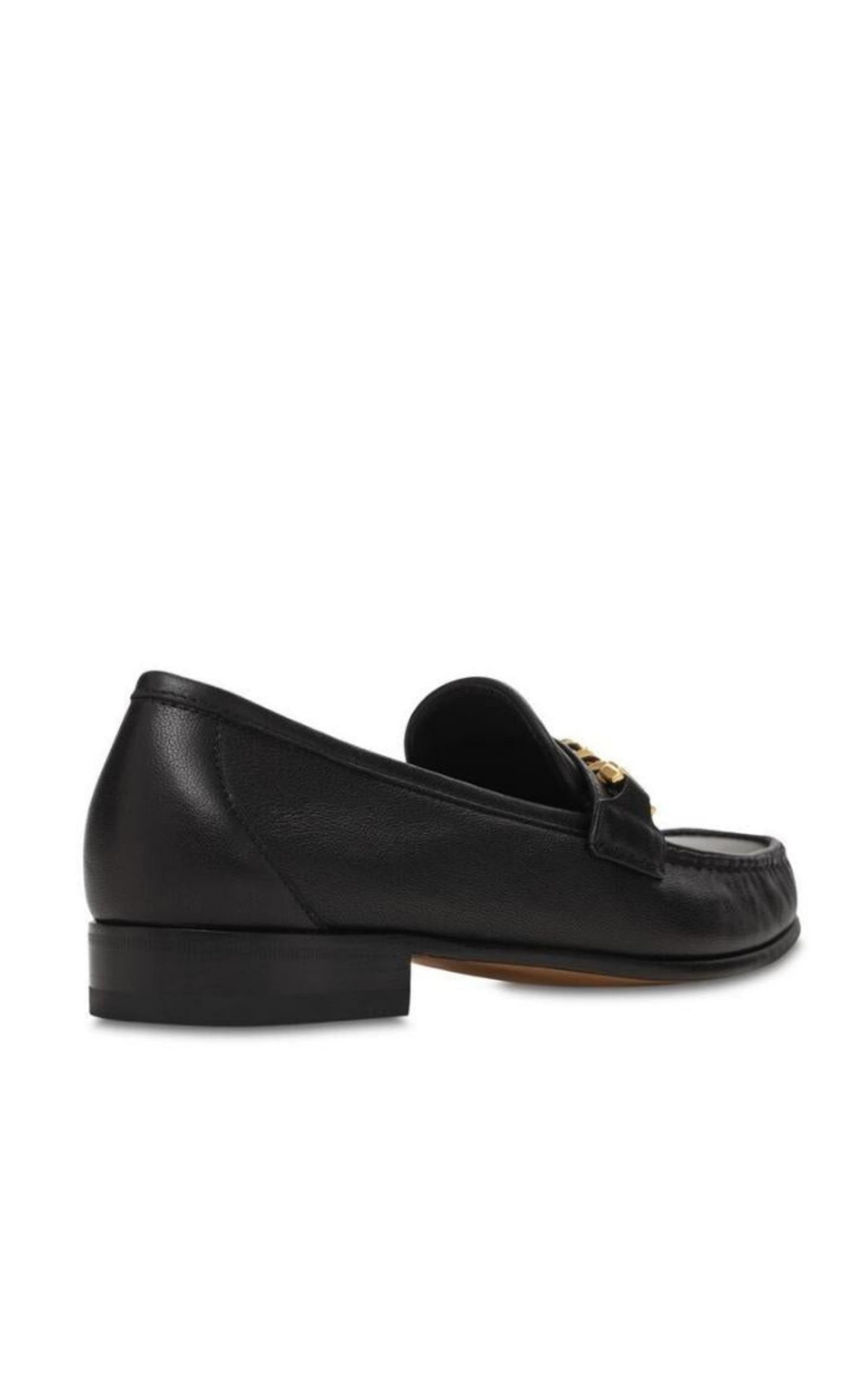 Black Leather Sylvie Chain Loafers - 3