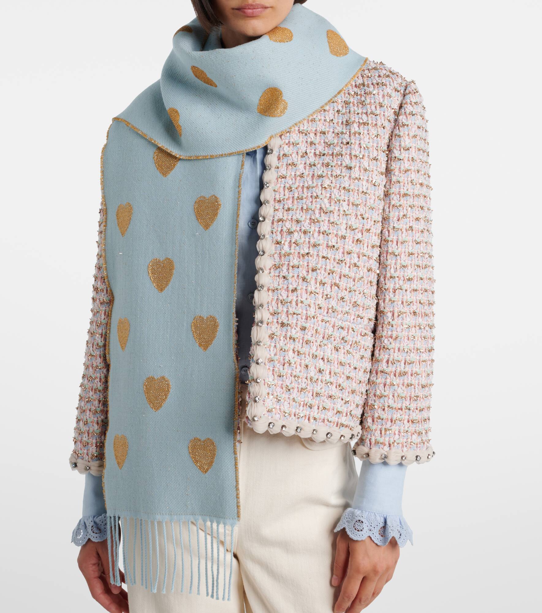 Heart fringed wool-blend scarf - 3