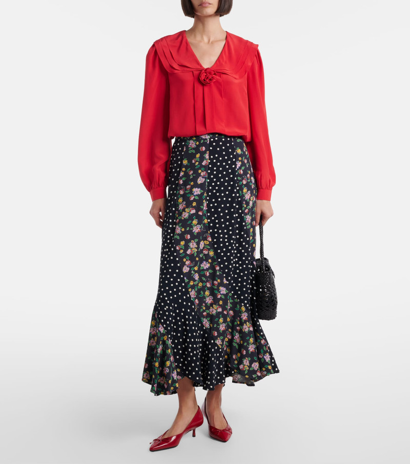 RIXO Emelin floral-appliqué silk blouse outlook