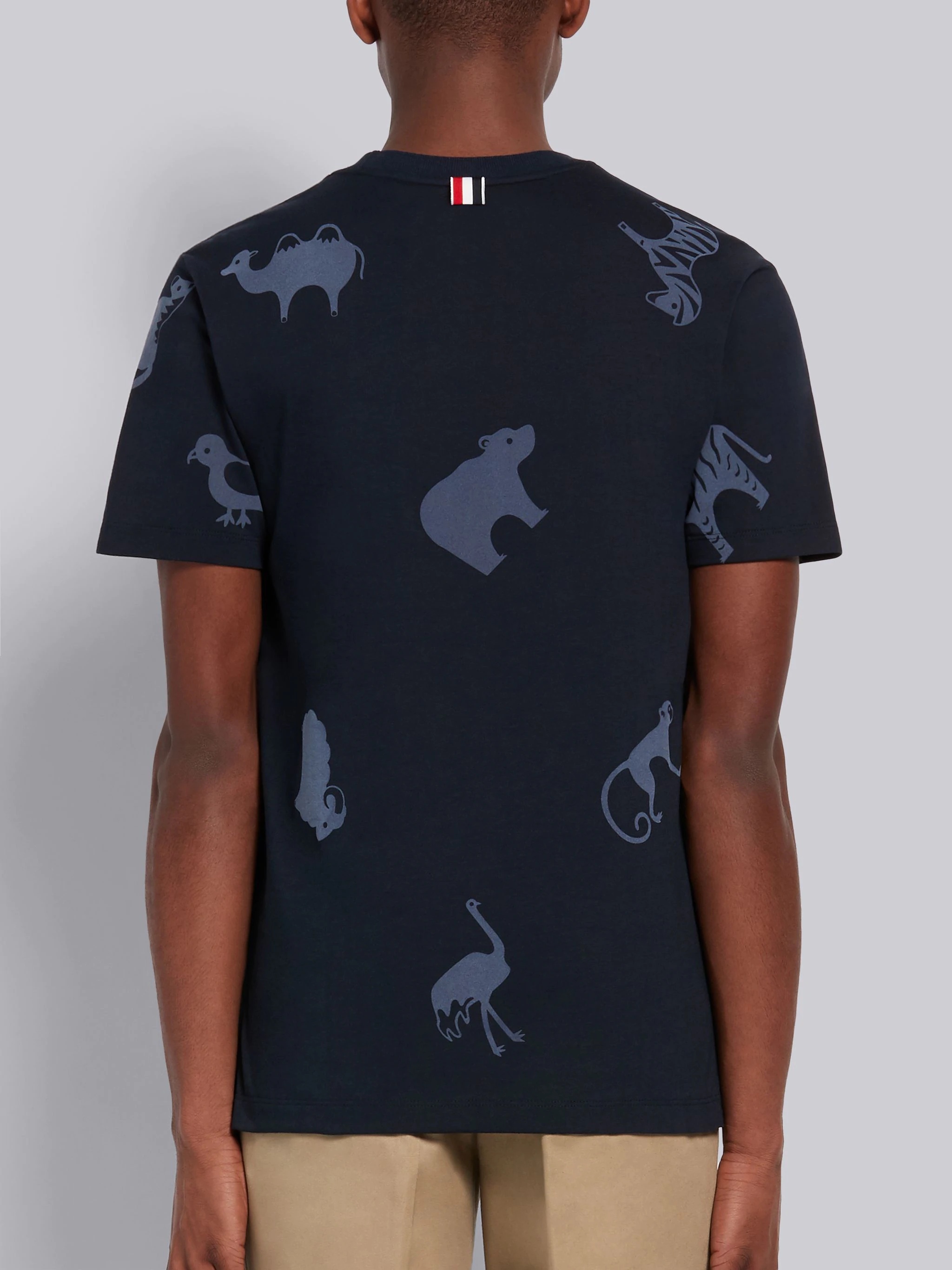 Navy Cotton Jersey Tonal Multi-Animal Icon Print Short Sleeve Tee - 3