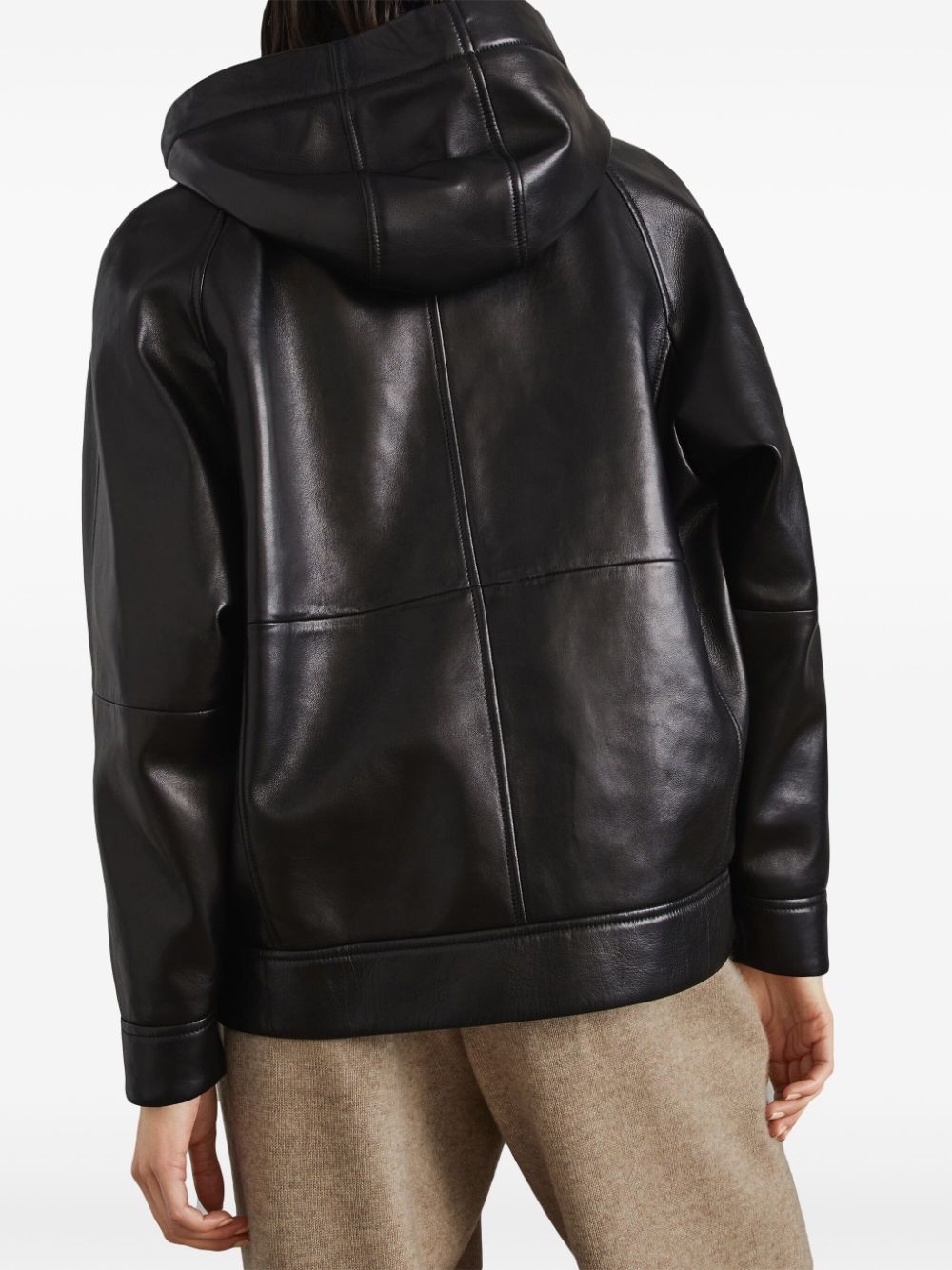 hooded leather jacket - 4