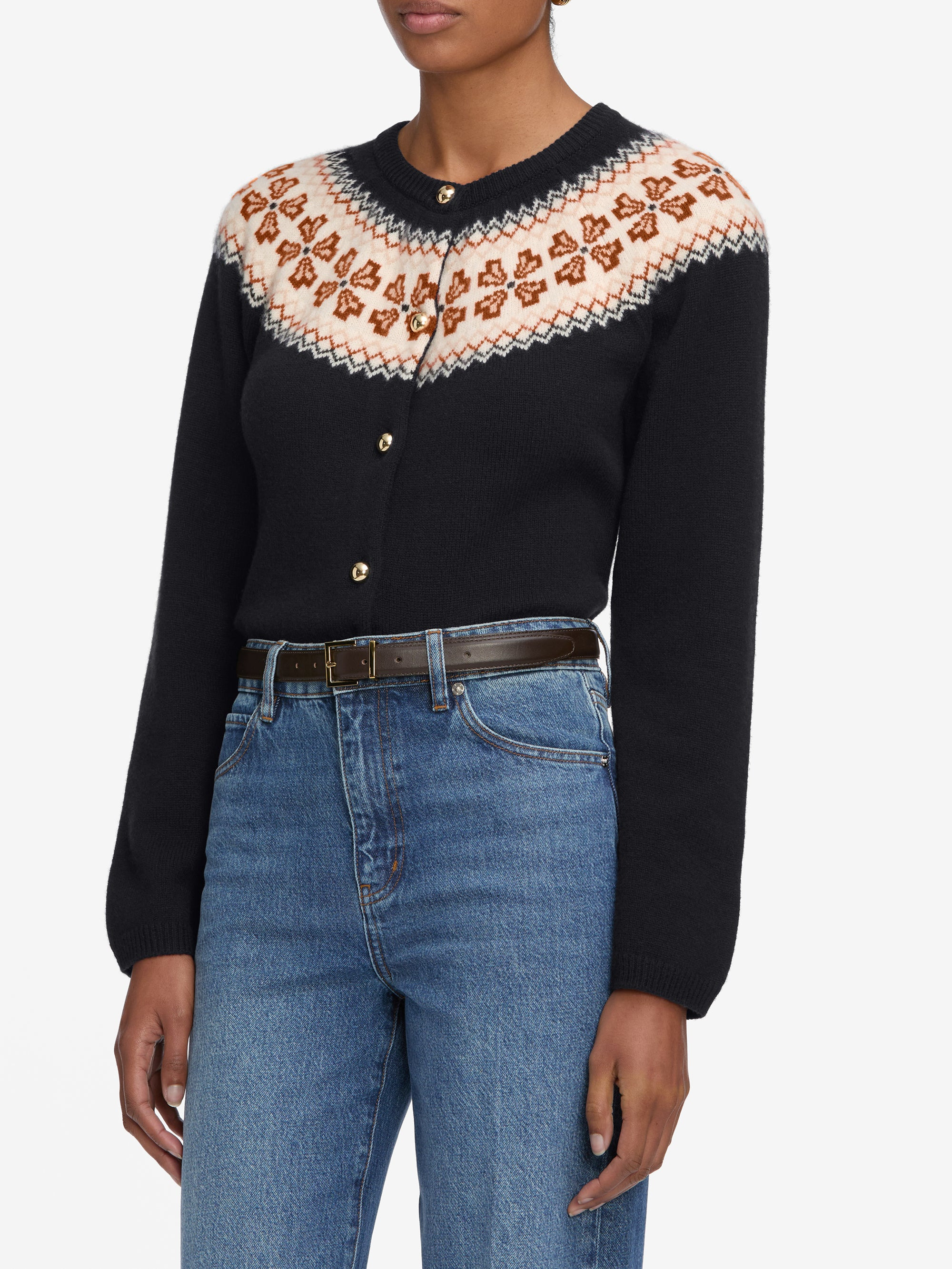 The Cashmere Fairisle Cardi in Navy - 5