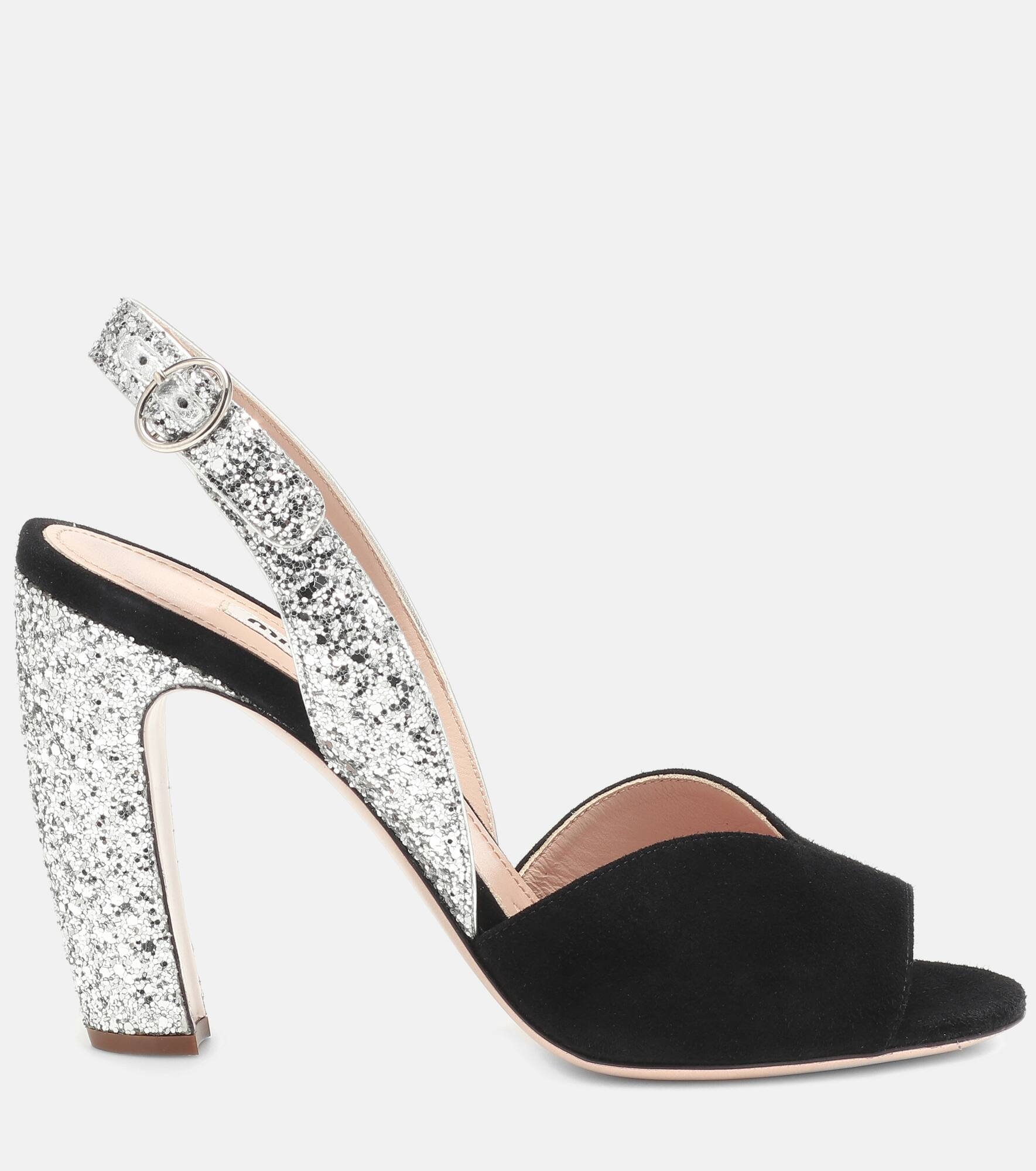 Glitter suede slingback sandals - 5