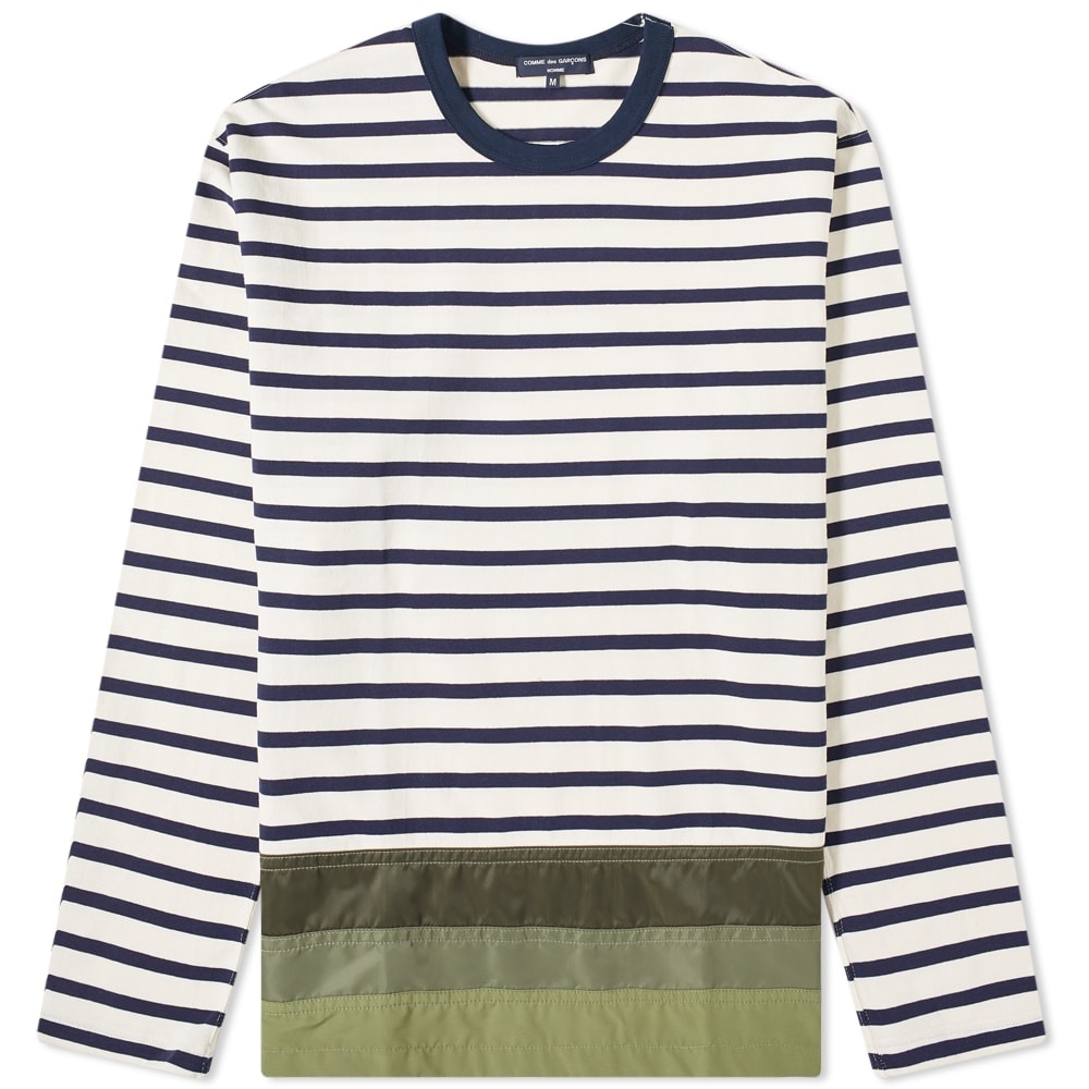 Comme des Garcons Homme Long Sleeve Striped Nylon Hem Tee - 1