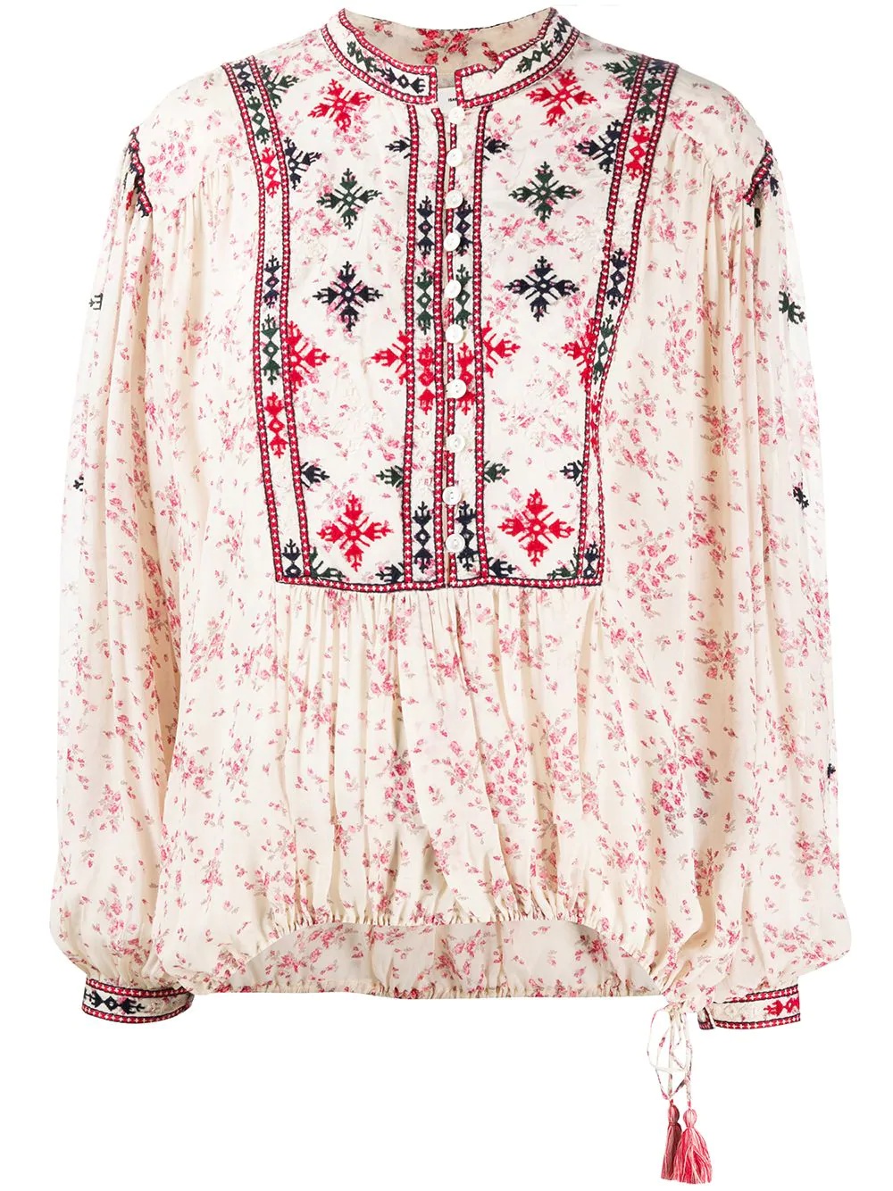 embroidered floral-print blouse - 1