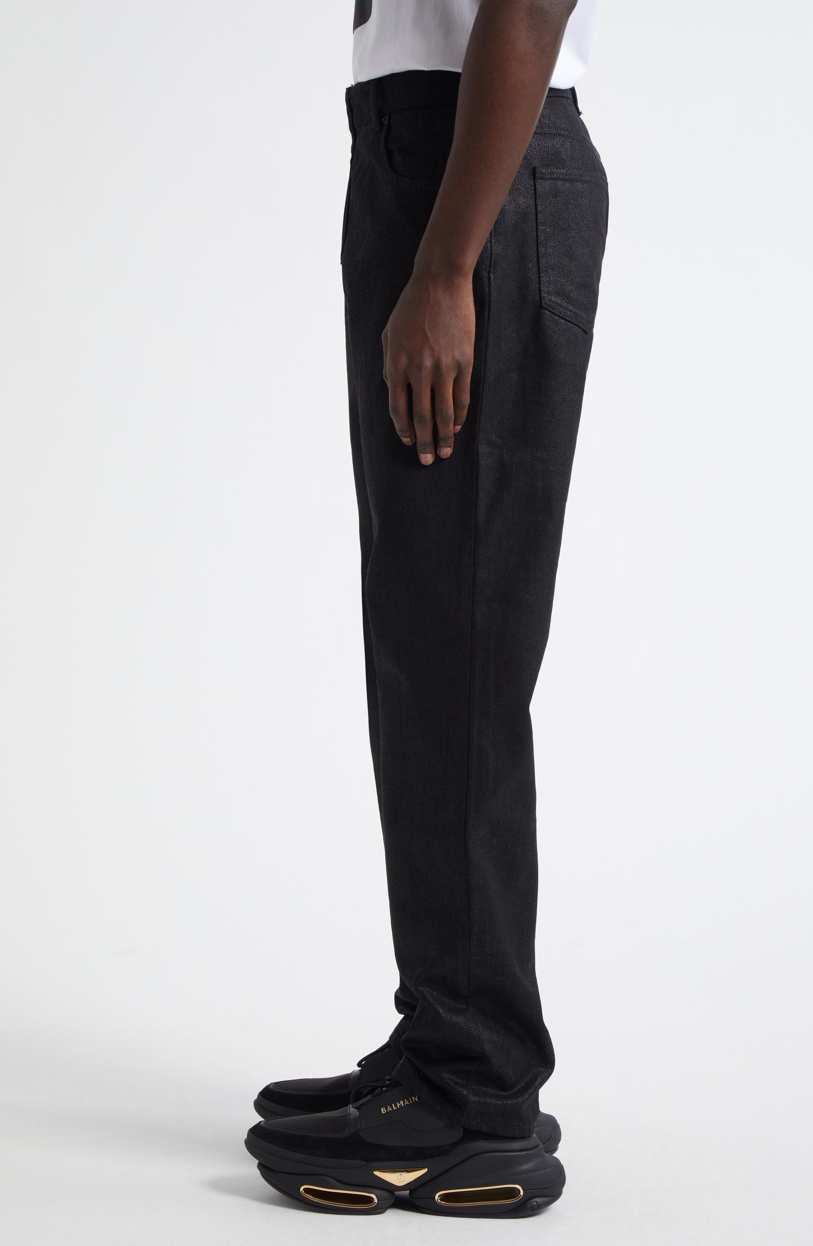 Balmain Coated Regular Fit Jeans in Black at Nordstrom - 4
