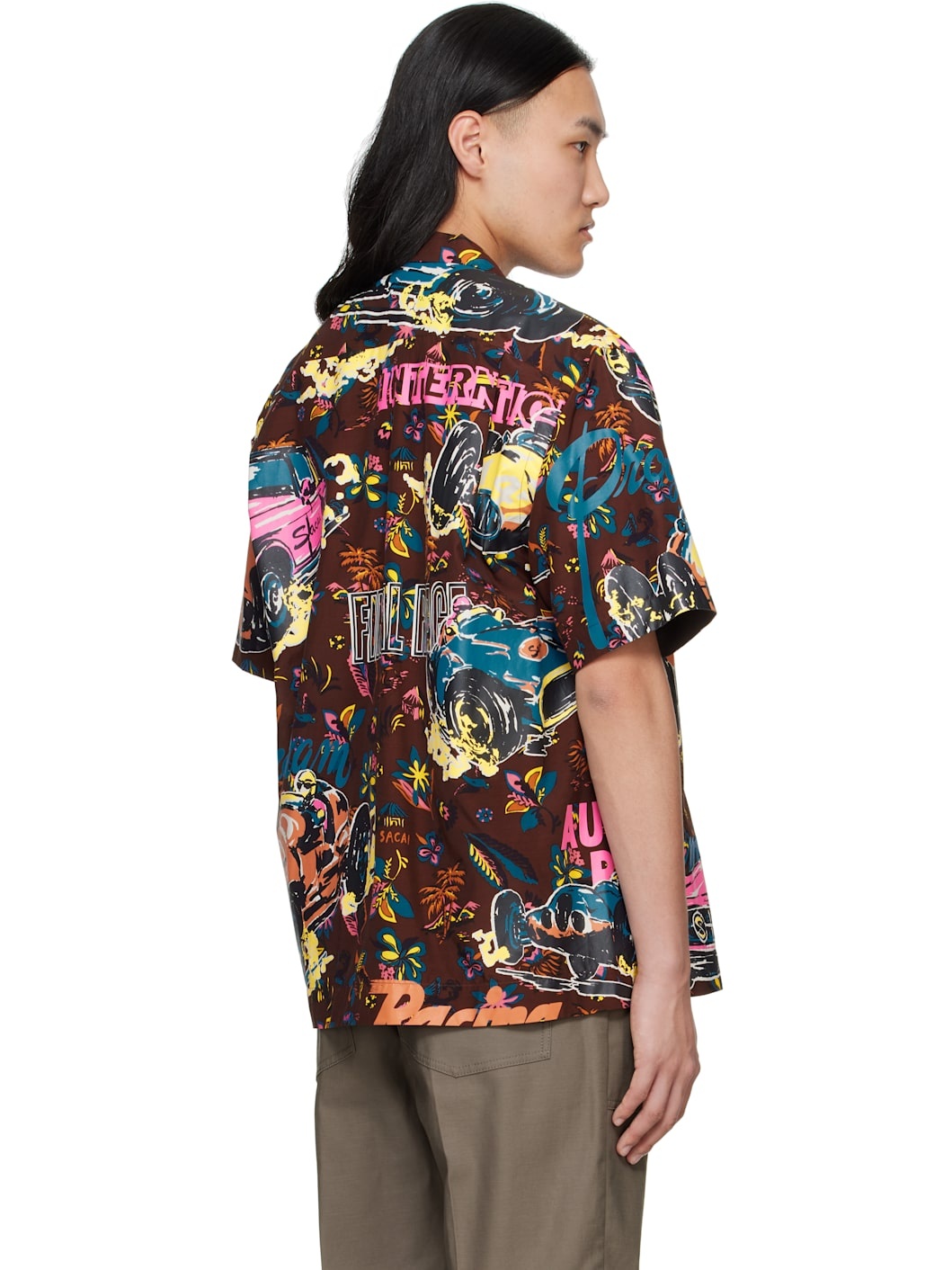 Burgundy Car Race Tropical Print Shirt - 3