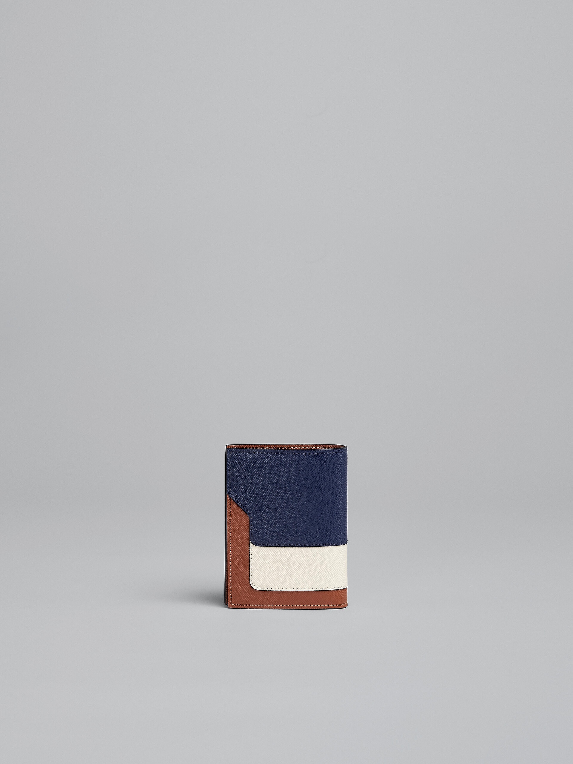 BLUE WHITE AND BROWN SAFFIANO LEATHER BI-FOLD WALLET - 3