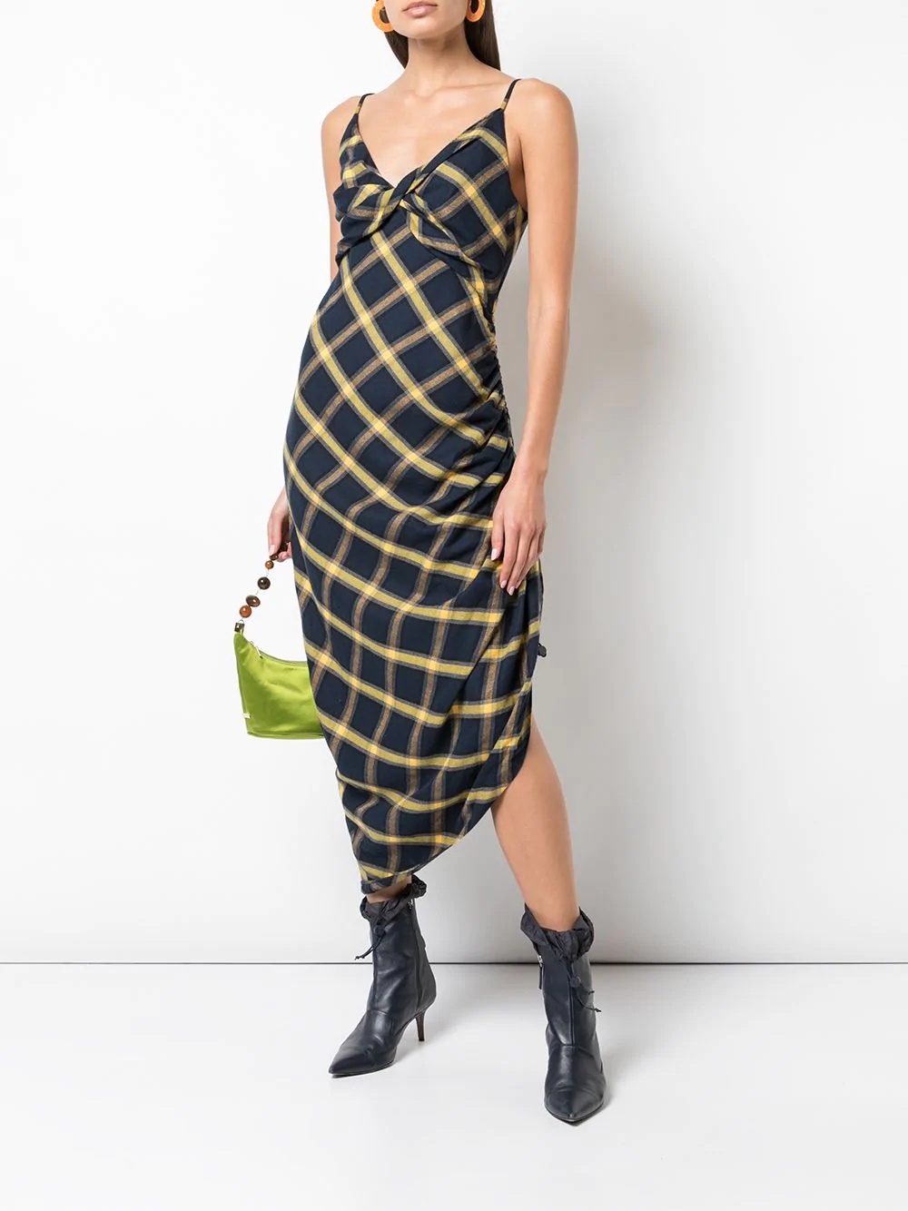 plaid asymmetric slip dress - 2