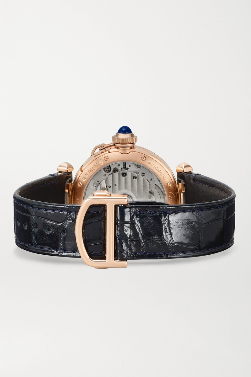 Pasha de Cartier Automatic 35mm 18-karat rose gold and alligator watch 6