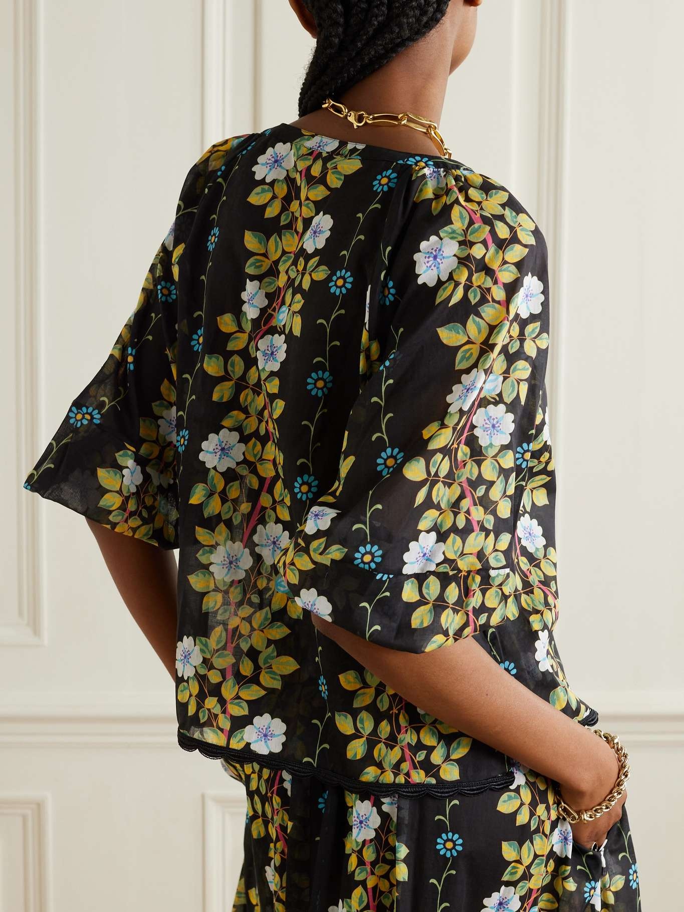 Scalloped floral-print cotton-voile blouse - 3