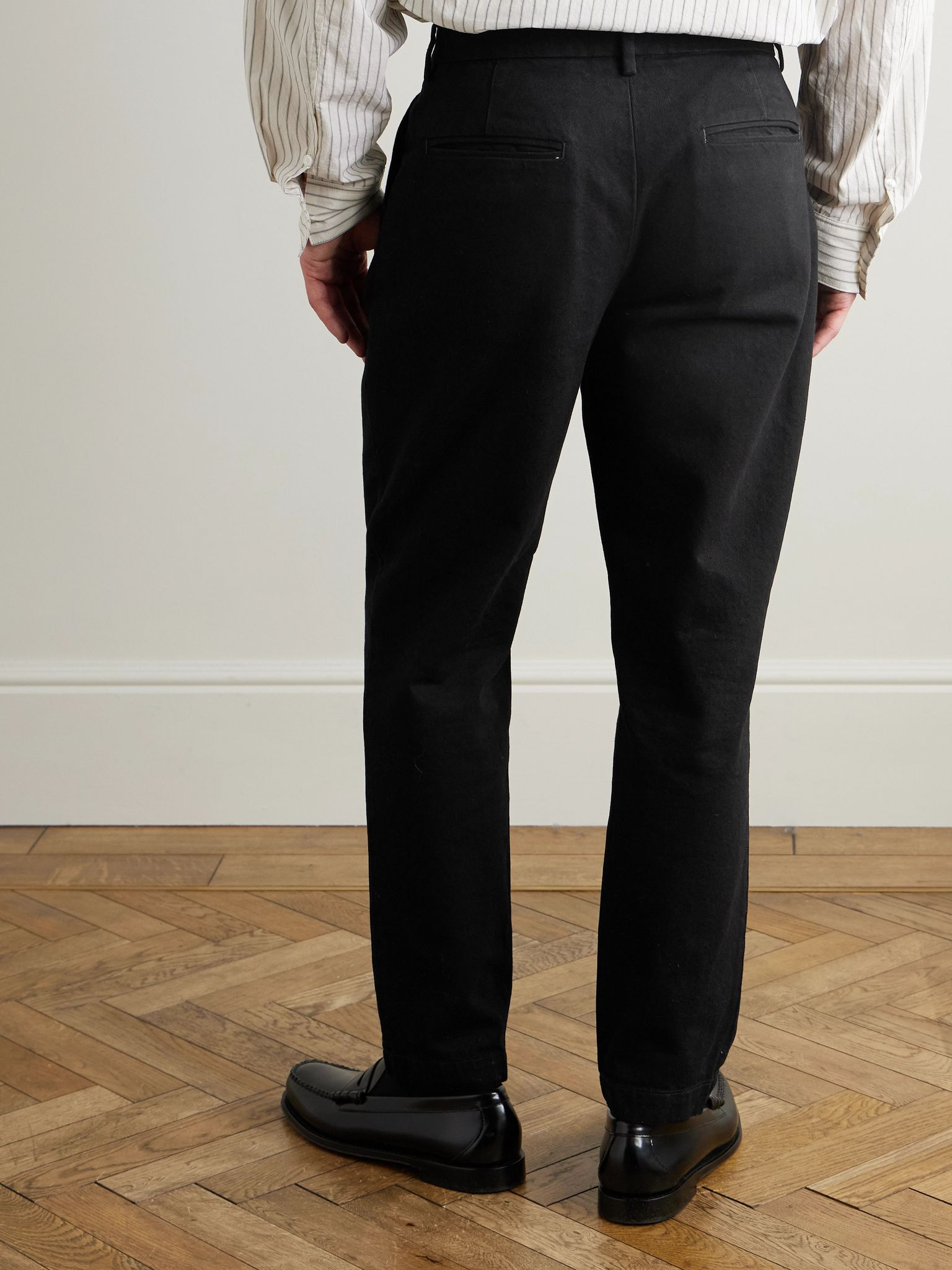 Straight-Leg Pleated Cotton-Gabardine Trousers Black - 4