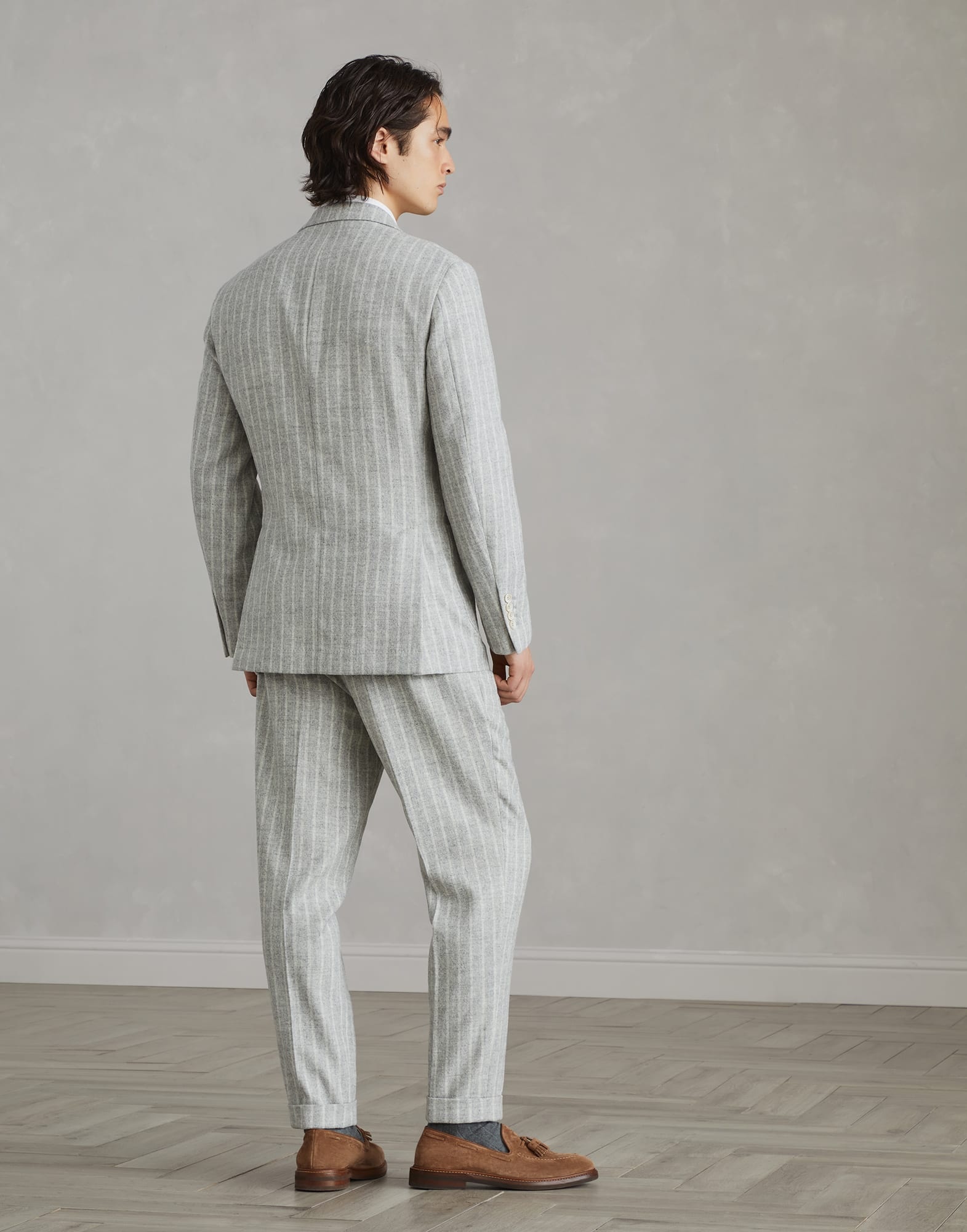 Comfort alpaca and wool chalk stripe Leisure suit: deconstructed one-and-a-half breasted jacket and  - 2