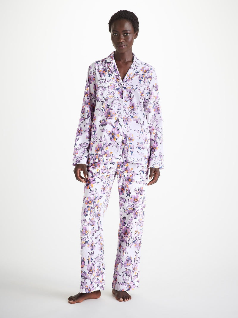 Derek Rose Women's Pajamas Cotton Batiste White Wildflower Print outlook