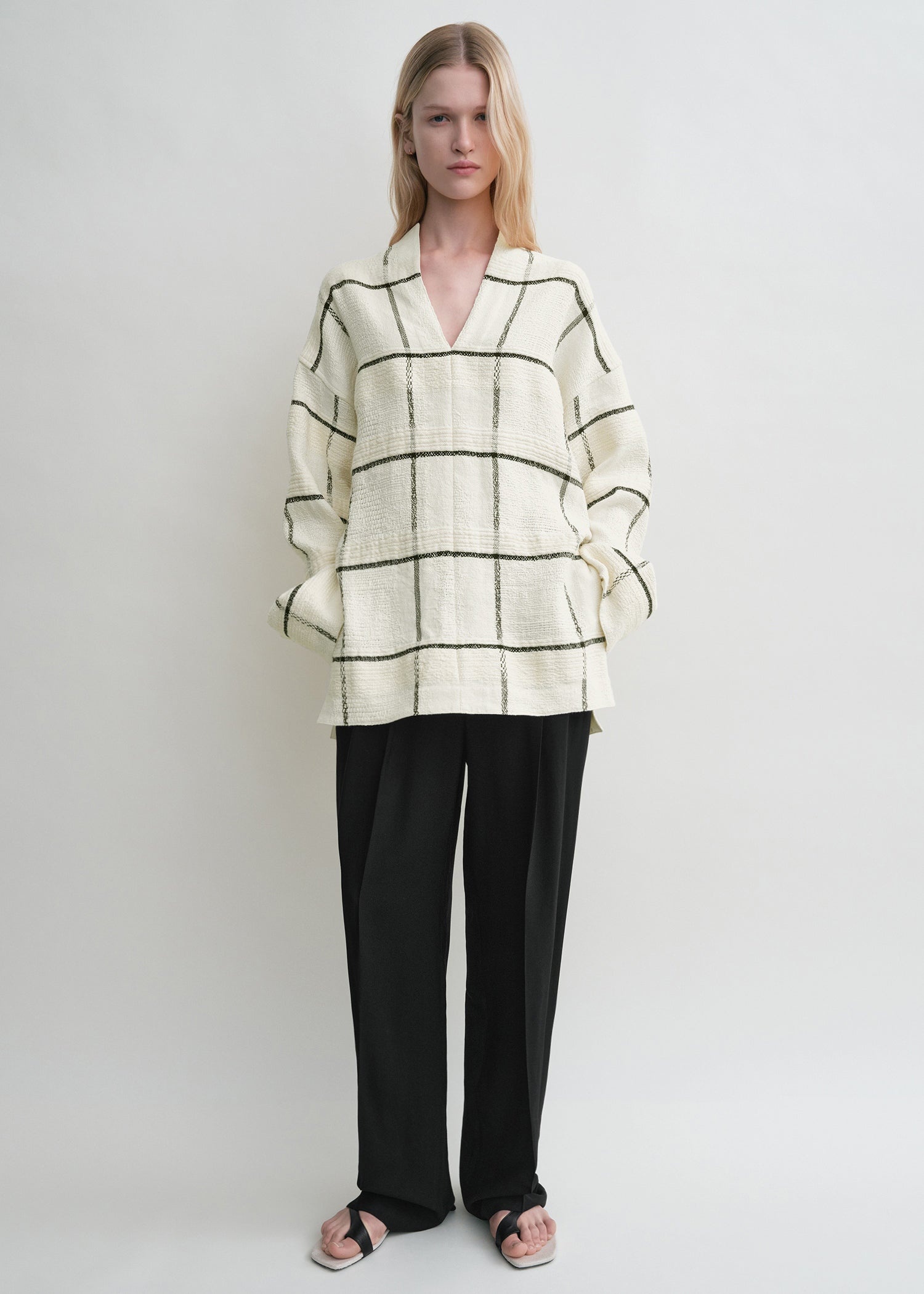 Windowpane-check tunic ecru - 2