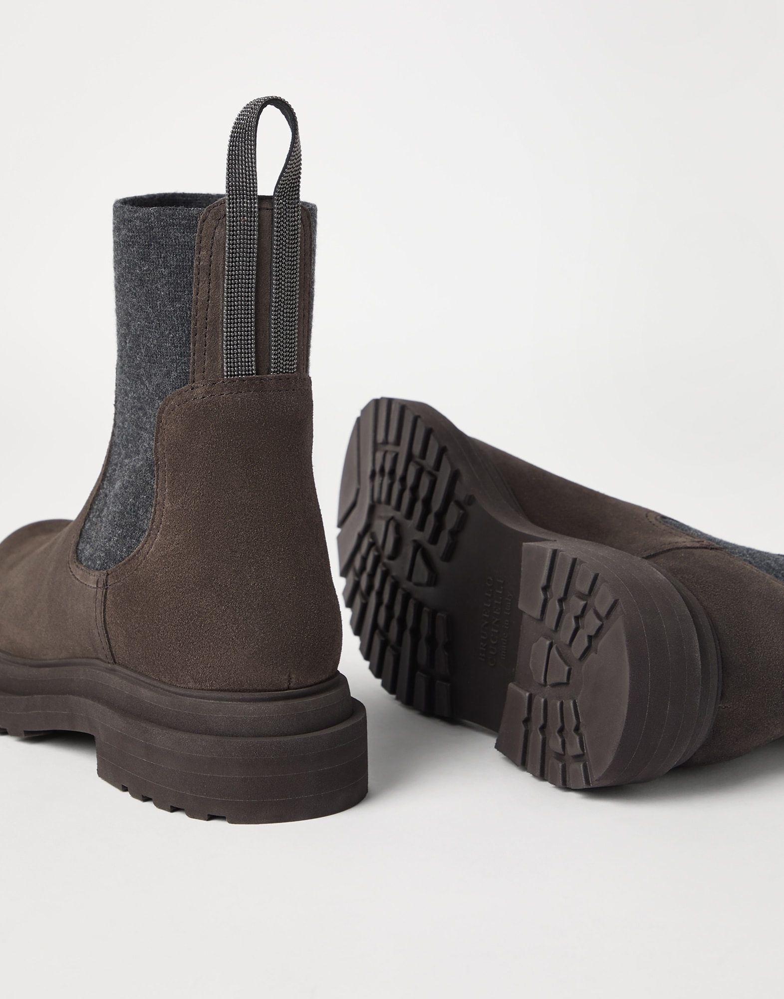 Suede boots with knit inseert and precious loop detail - 3