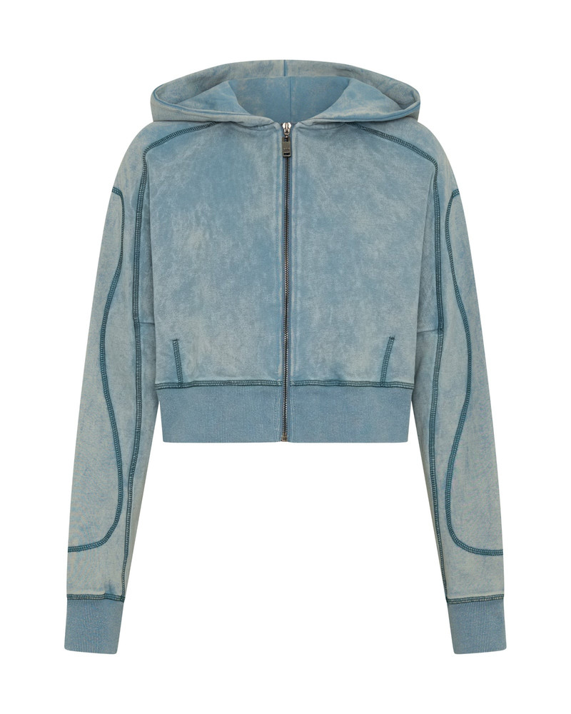 Cropped Fleece Zip Hoody - Washed Blue 1