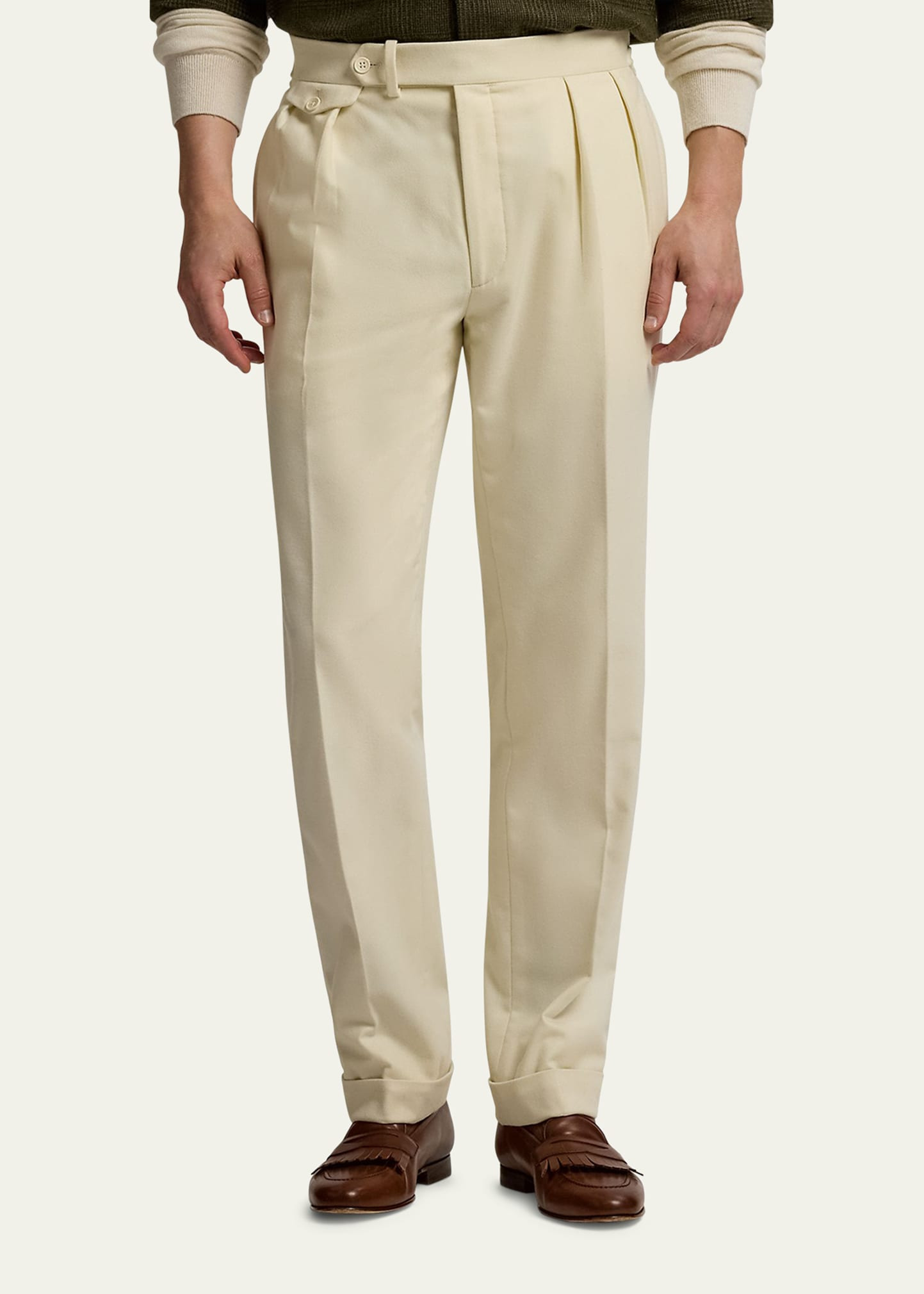 Men's Wool Flannel Waist-Tab Double-Pleated Pants - 4