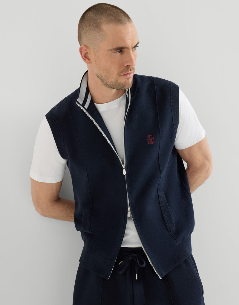 Cotton and silk French terry double knit vest with logo 5