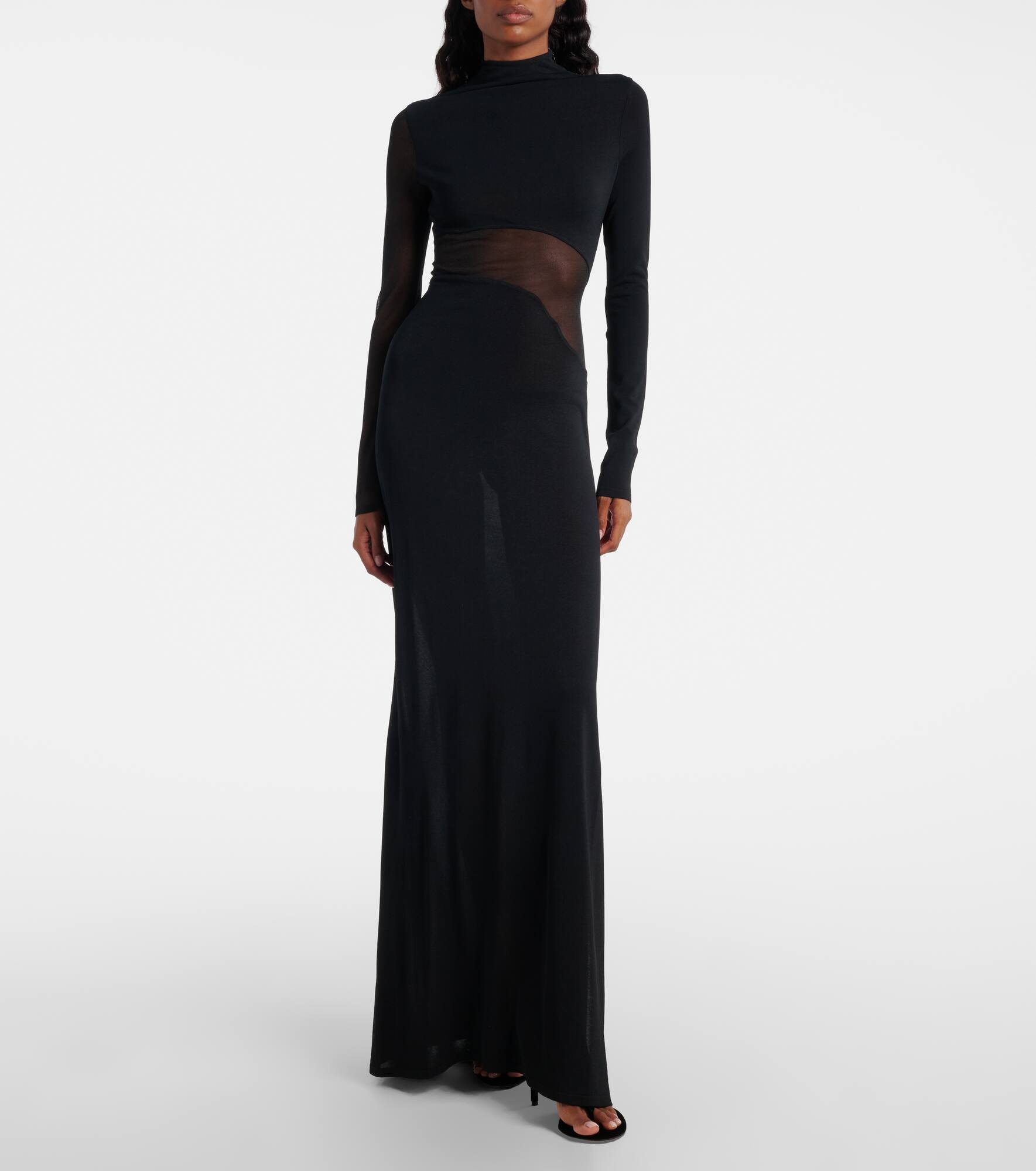 Paneled sheer mesh maxi dress - 2