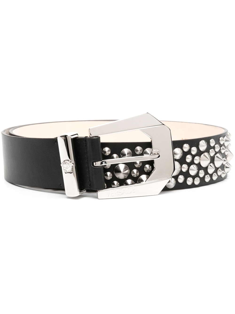 Medusa studded leather belt - 1