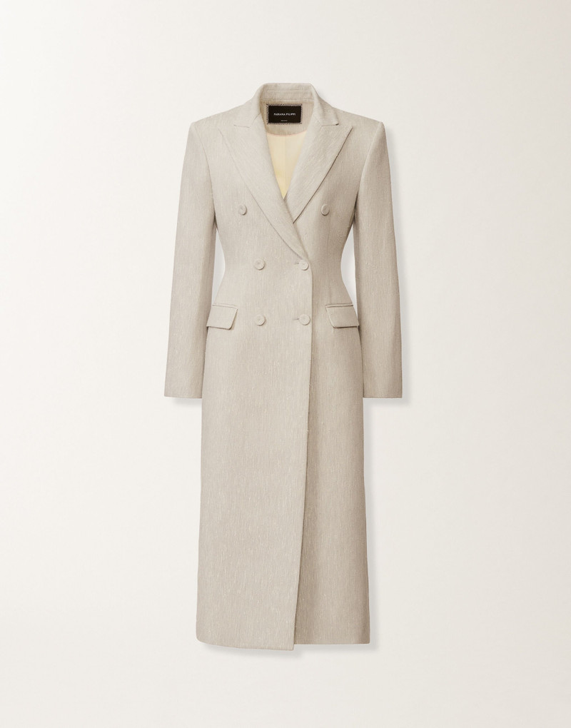 Tailored redingote in ice fil coupé drop pattern 1