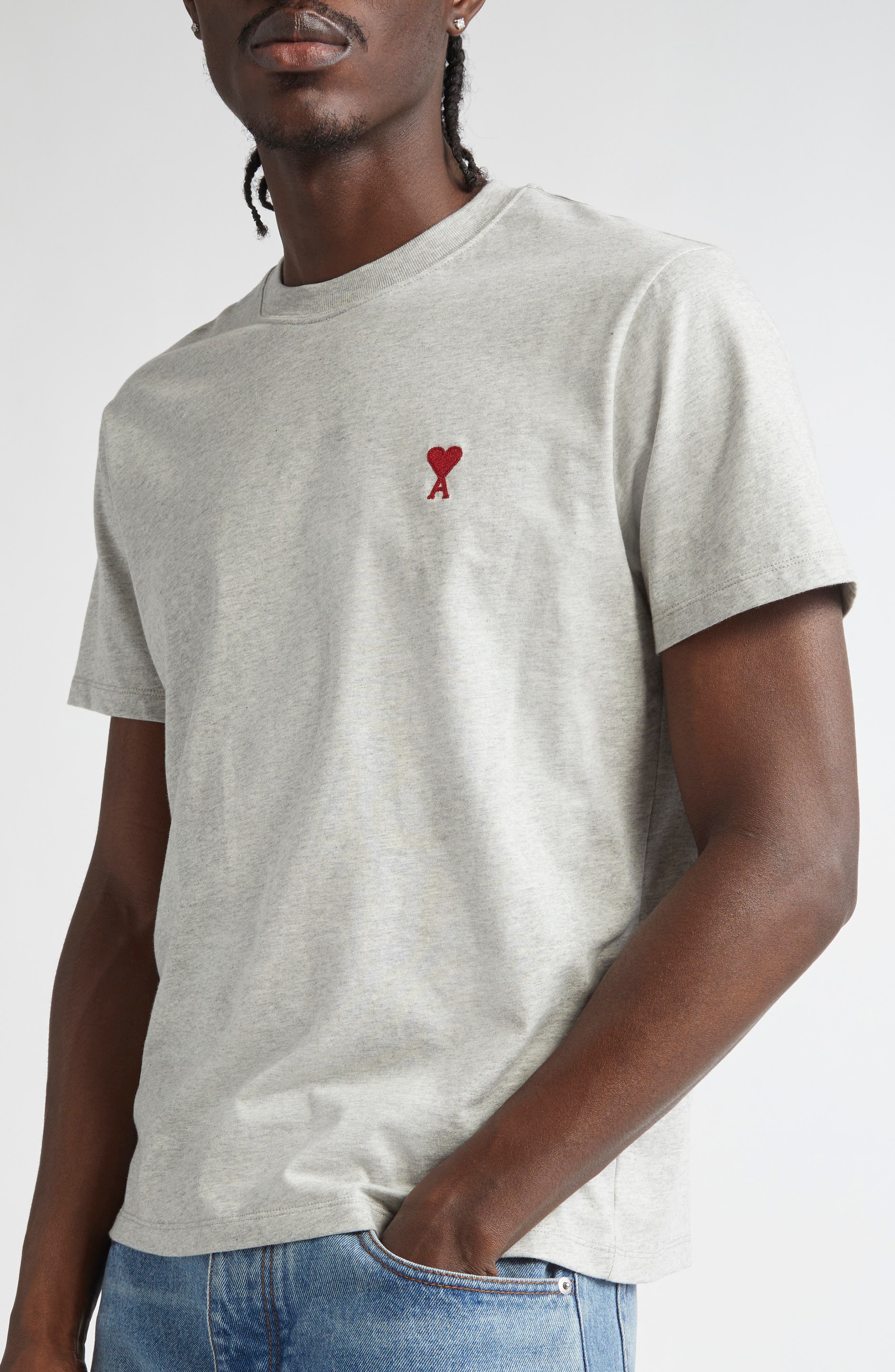 AMI PARIS Ami de Coeur Organic Cotton T-Shirt in Heather Ash Grey/0951 at Nordstrom - 4