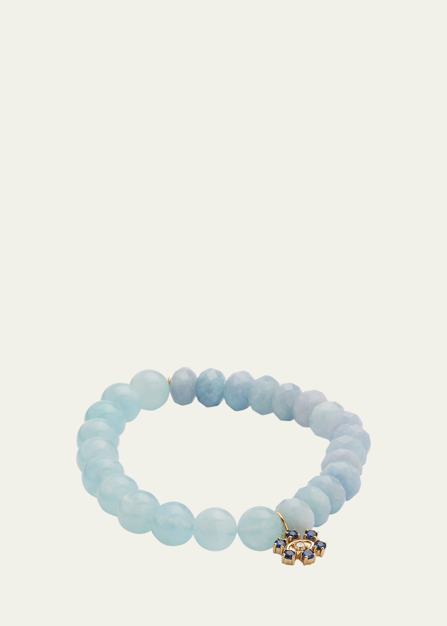 Aqua Beaded Bracelet with Sapphire & Diamond Flower Charm - 4