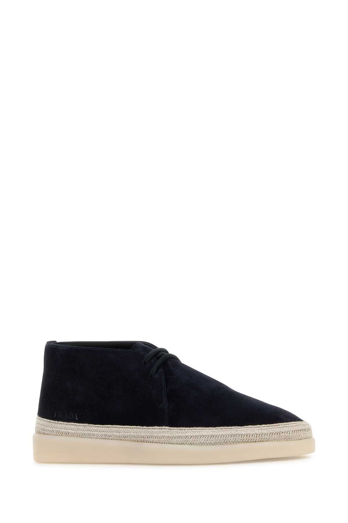 Prada Men Midnight Blue Suede Ankle Boots - 2