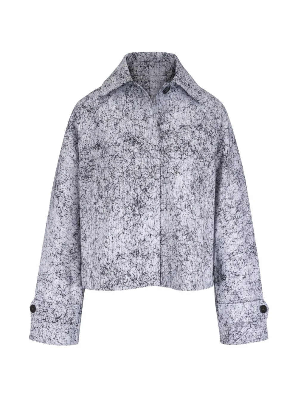 crackled denim cropped balmacaan jacket - 1